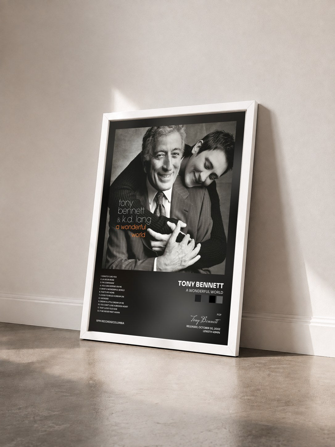 #blanc Tableau de l'album A Wonderful World de Tony Bennett vu de trois quarts, cadre blanc