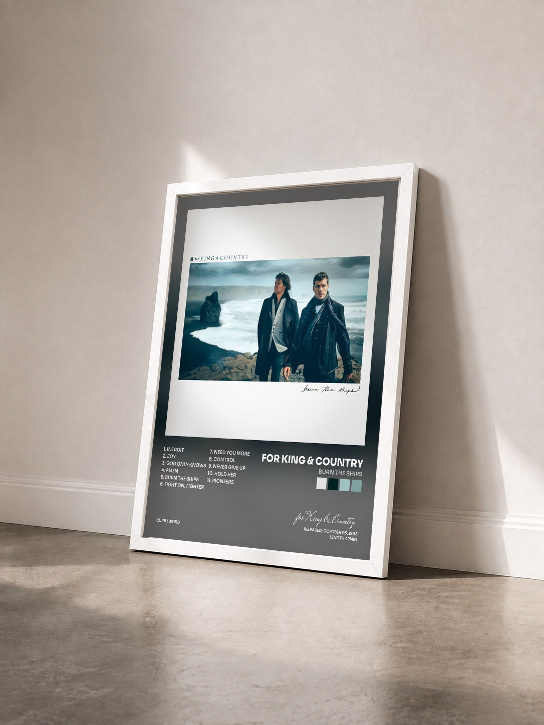 #blanc Tableau de l'album Burn The Ships de for King & Country vu de trois quarts, cadre blanc