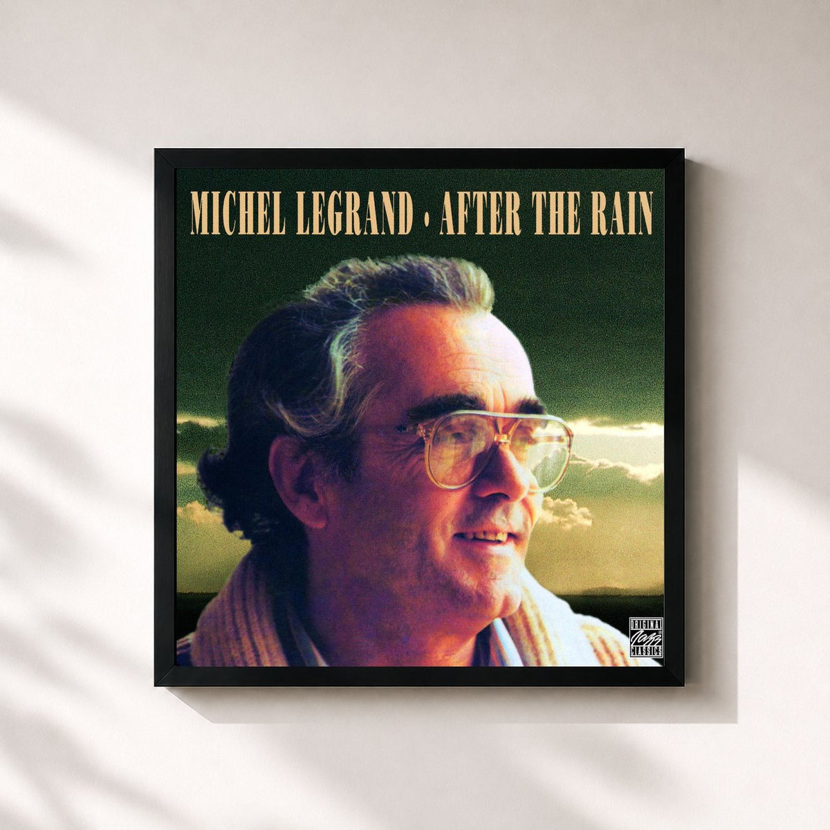 #noir After The Rain di Michel Legrand in stampa quadrata incorniciata, cornice nera 32x32 cm