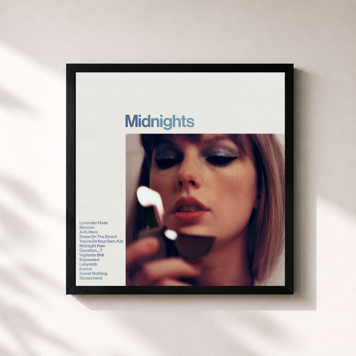 #noir Tableau carré de l'album Midnights de Taylor Swift, cadre noir 32x32 cm