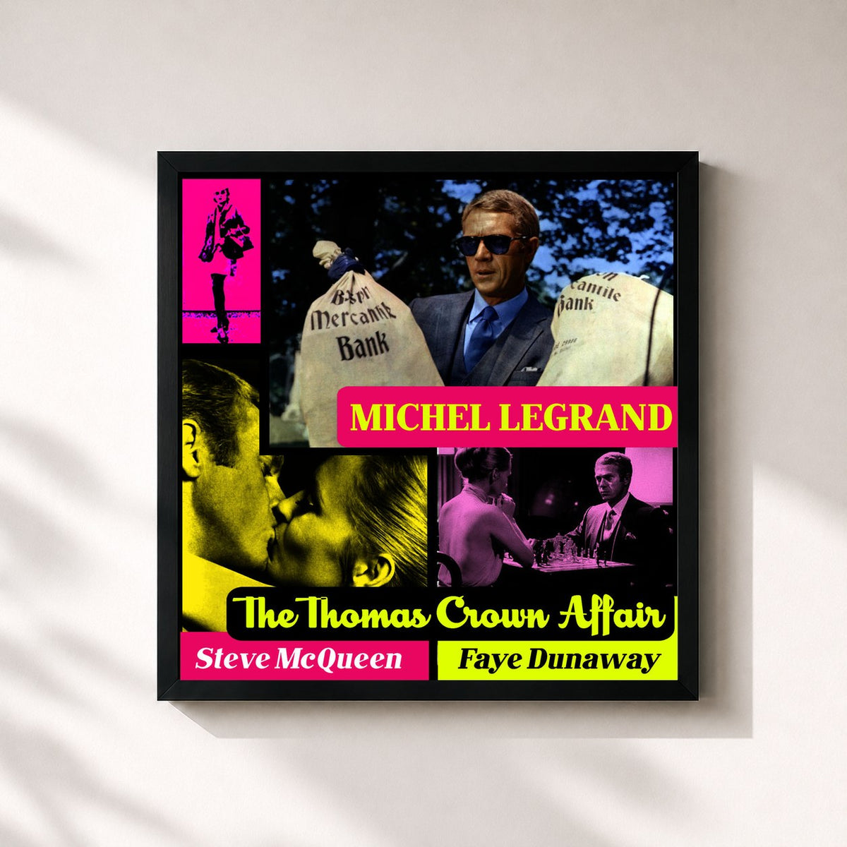 #noir Tableau carré de l'album The Thomas Crown Affair de Michel Legrand, cadre noir 32x32 cm