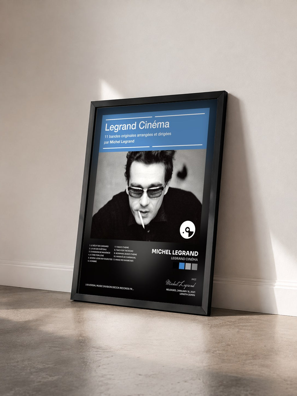 #noir Tableau de l'album Legrand cinéma de Michel Legrand vu de trois quarts, cadre noir