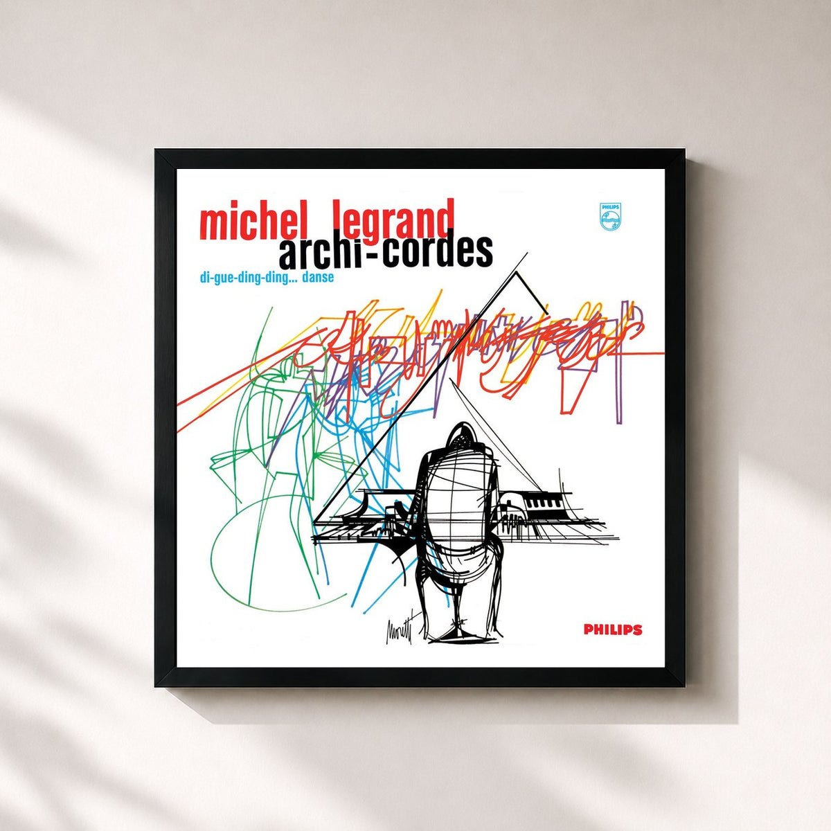 #noir Tableau carré de l'album Archi-cordes de Michel Legrand, cadre noir 32x32 cm