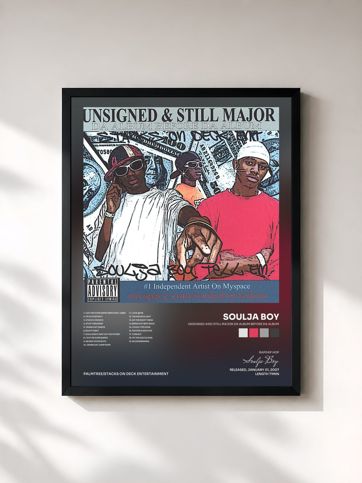#noir Unsigned and Still Major Da Album Before Da Album by Soulja Boy as a framed art print, black frame, printed and framed in France