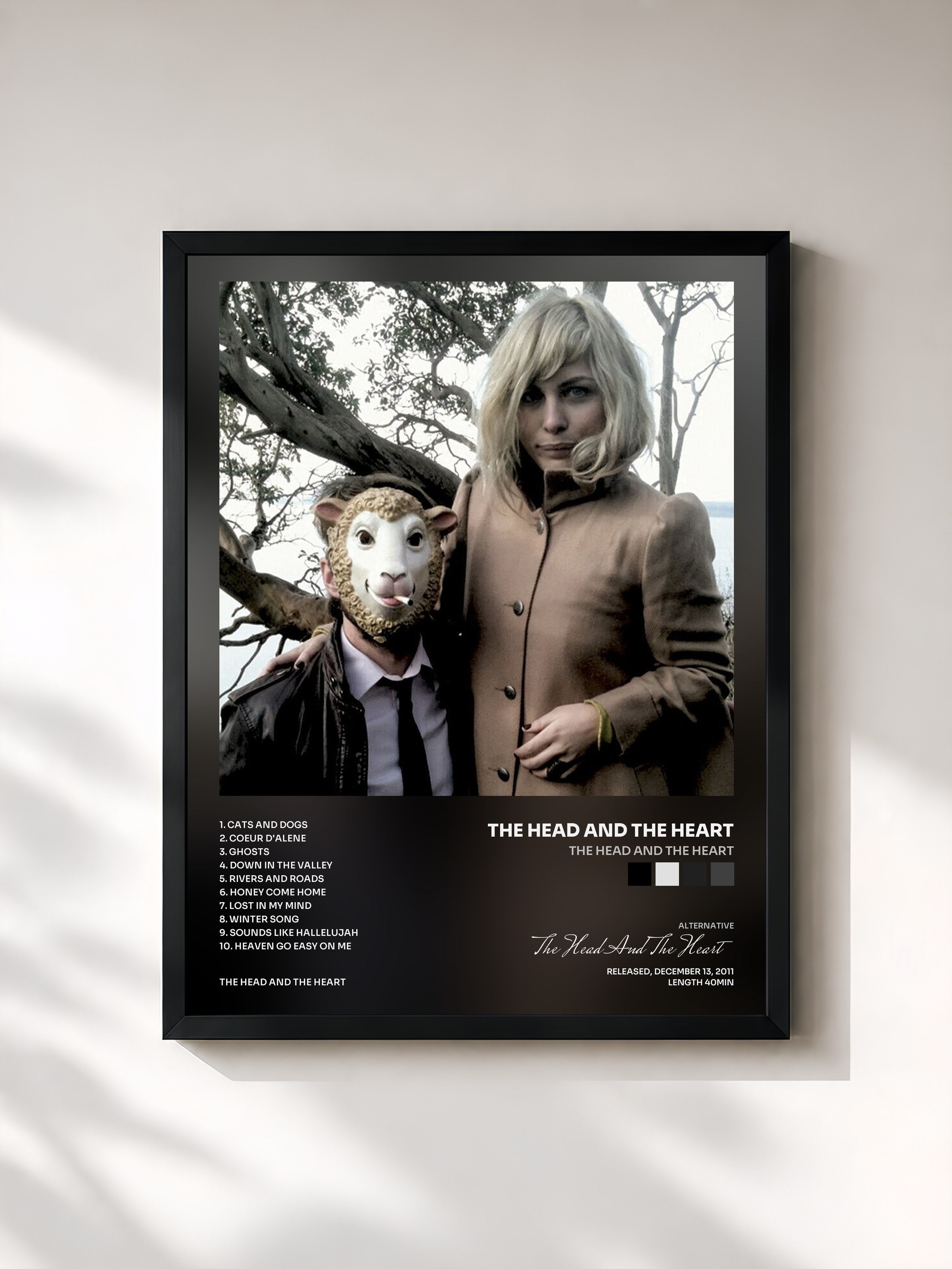 #noir Tableau de l'album The Head And The Heart de The Head And The Heart, cadre noir, imprimé et encadré en France