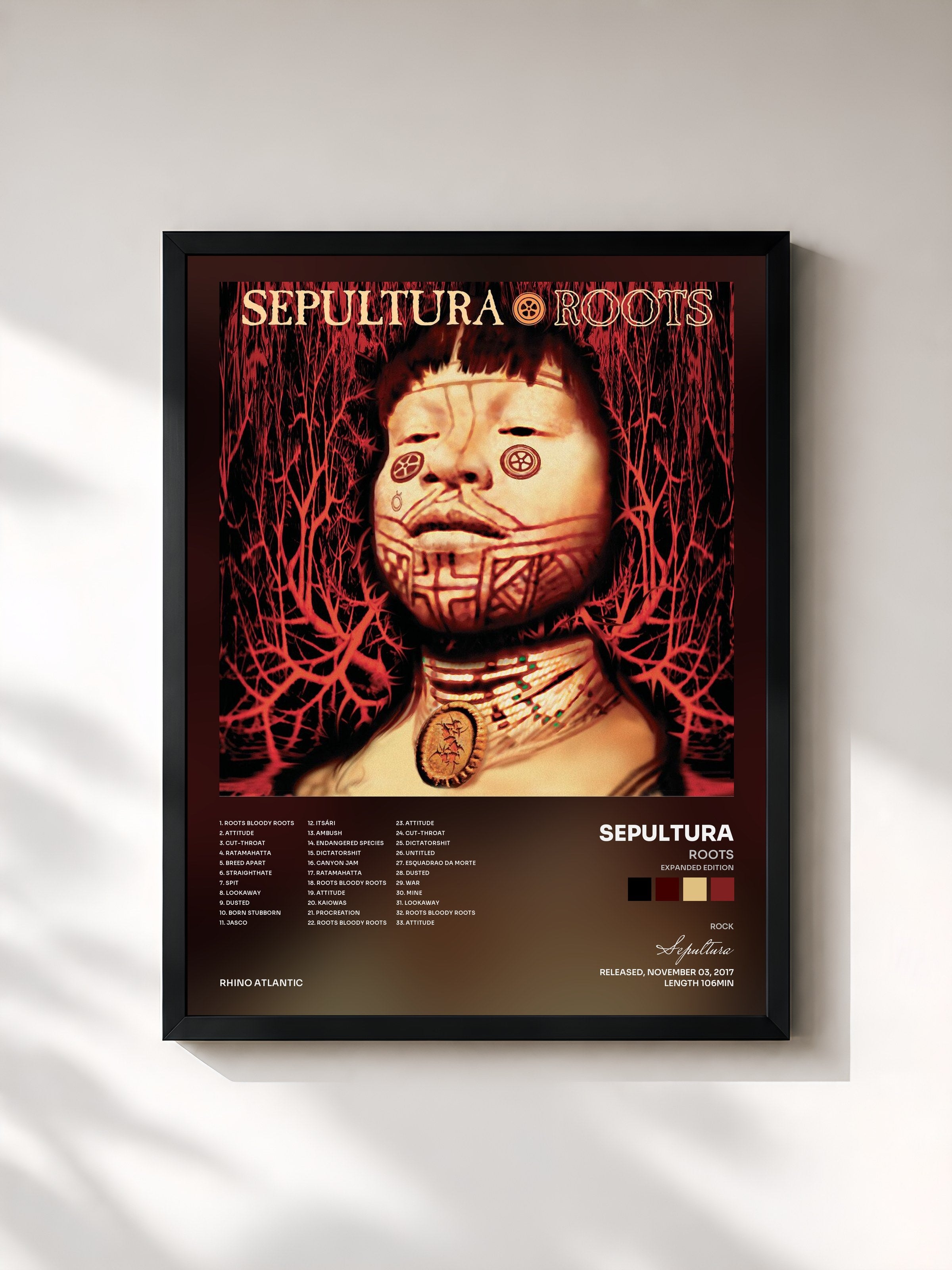#noir Tableau de l'album Roots (Expanded Edition) de Sepultura, cadre noir, imprimé et encadré en France