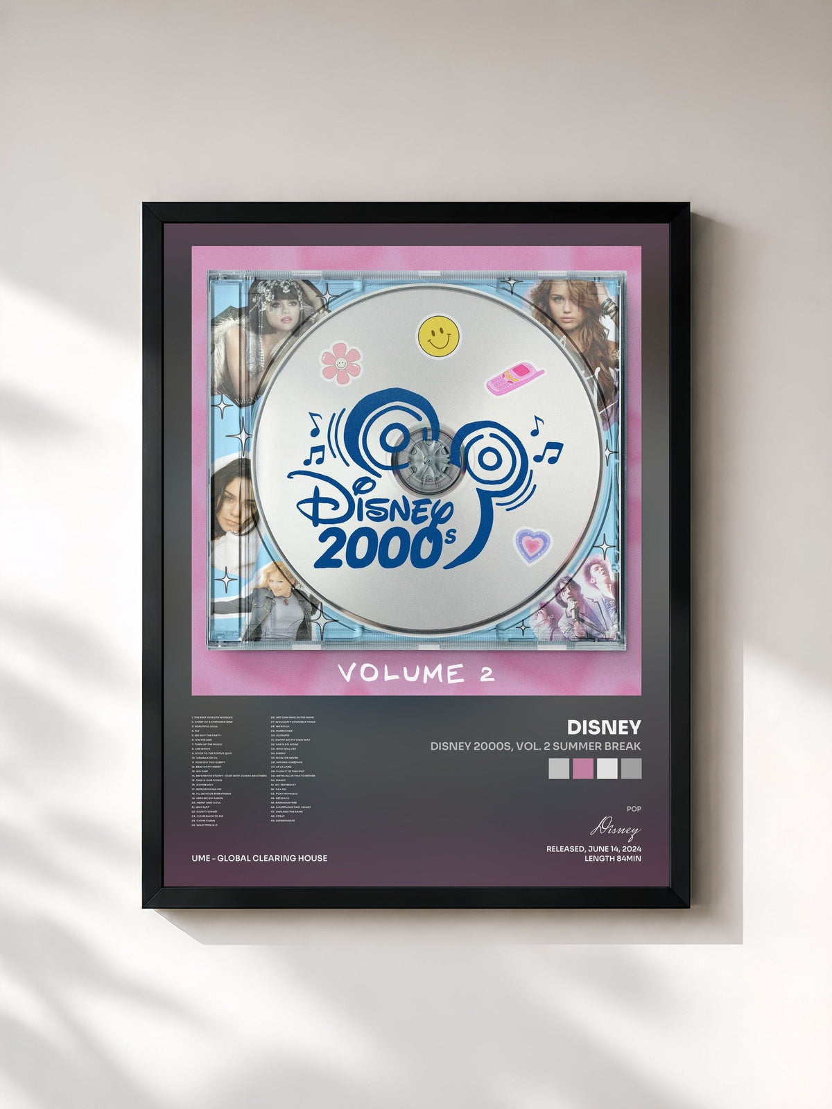 #noir Tableau de l'album Disney 2000s, Vol. 2 Summer Break de Disney, cadre noir, imprimé et encadré en France