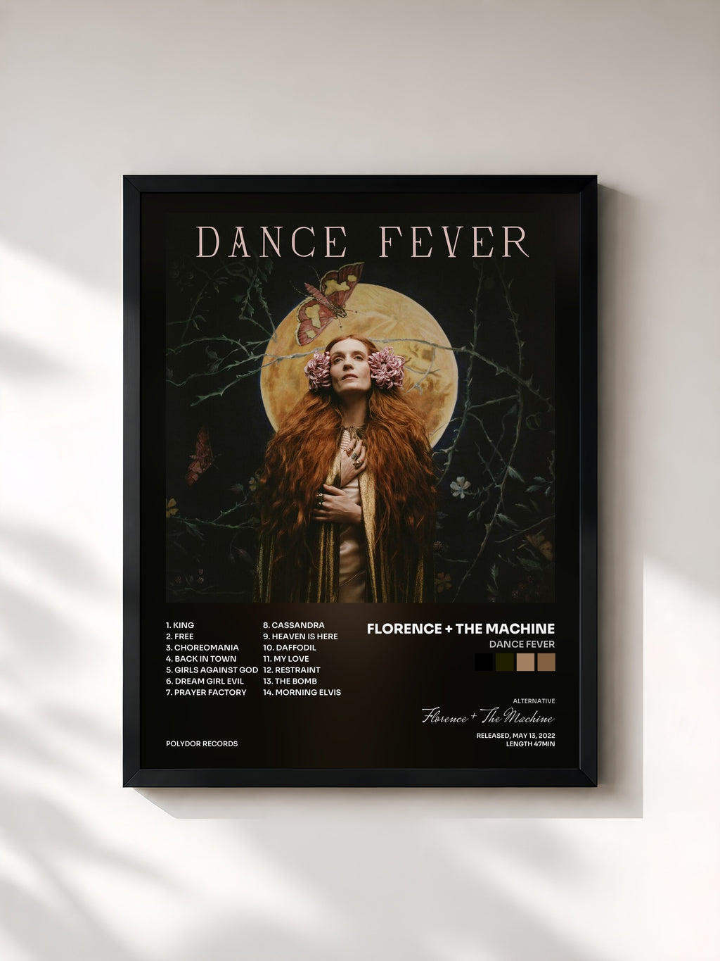 #noir Tableau de l'album Dance Fever de Florence + The Machine, cadre noir, imprimé et encadré en France