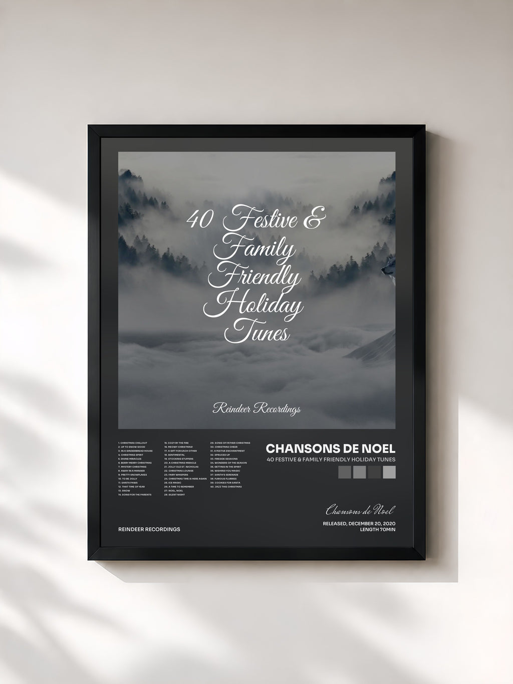 #noir Tableau de l'album 40 Festive & Family Friendly Holiday Tunes de Chansons de Noel, cadre noir, imprimé et encadré en France