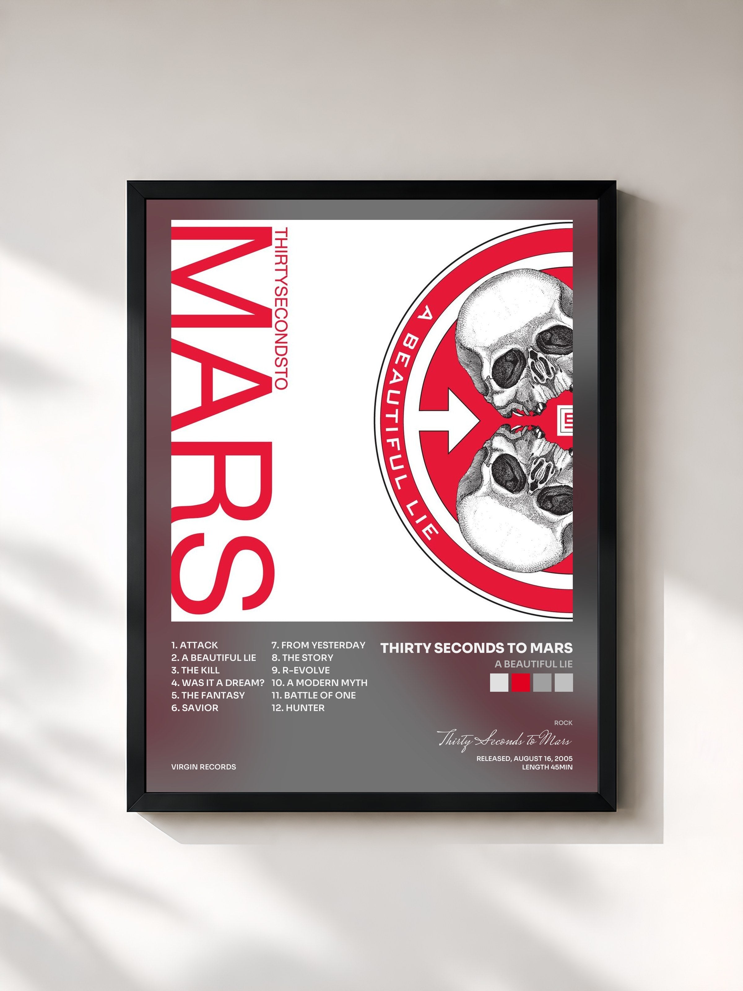 #noir A Beautiful Lie by Thirty Seconds to Mars as a framed art print, black frame, printed and framed in France