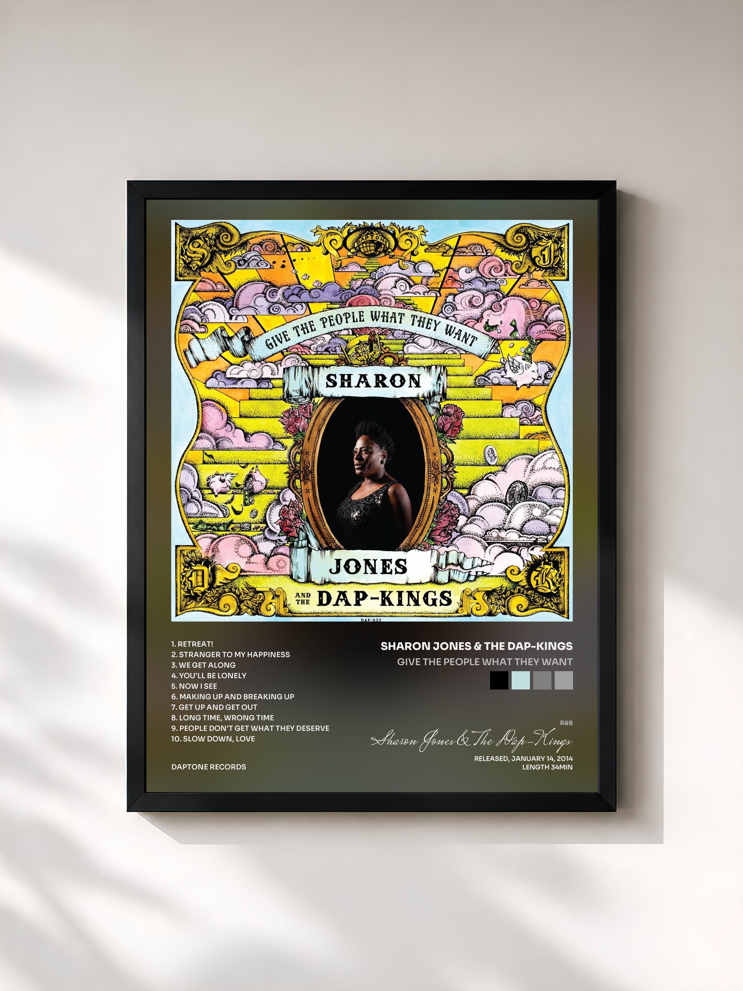 #noir Tableau de l'album Give the People What They Want de Sharon Jones & The Dap-Kings, cadre noir, imprimé et encadré en France