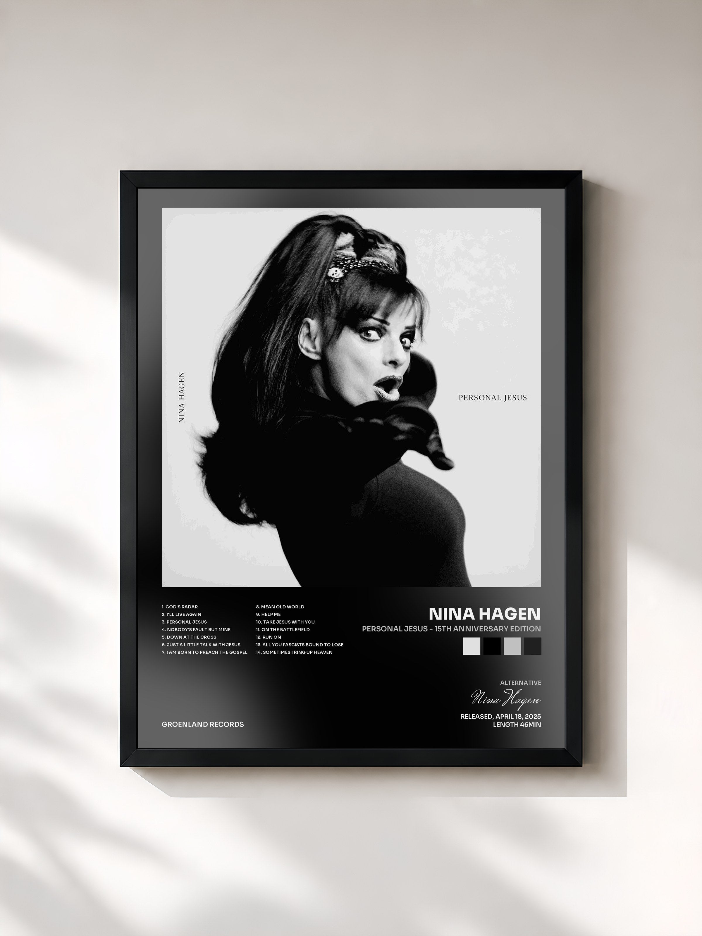 #noir Tableau de l'album Personal Jesus - 15th Anniversary Edition de Nina Hagen, cadre noir, imprimé et encadré en France