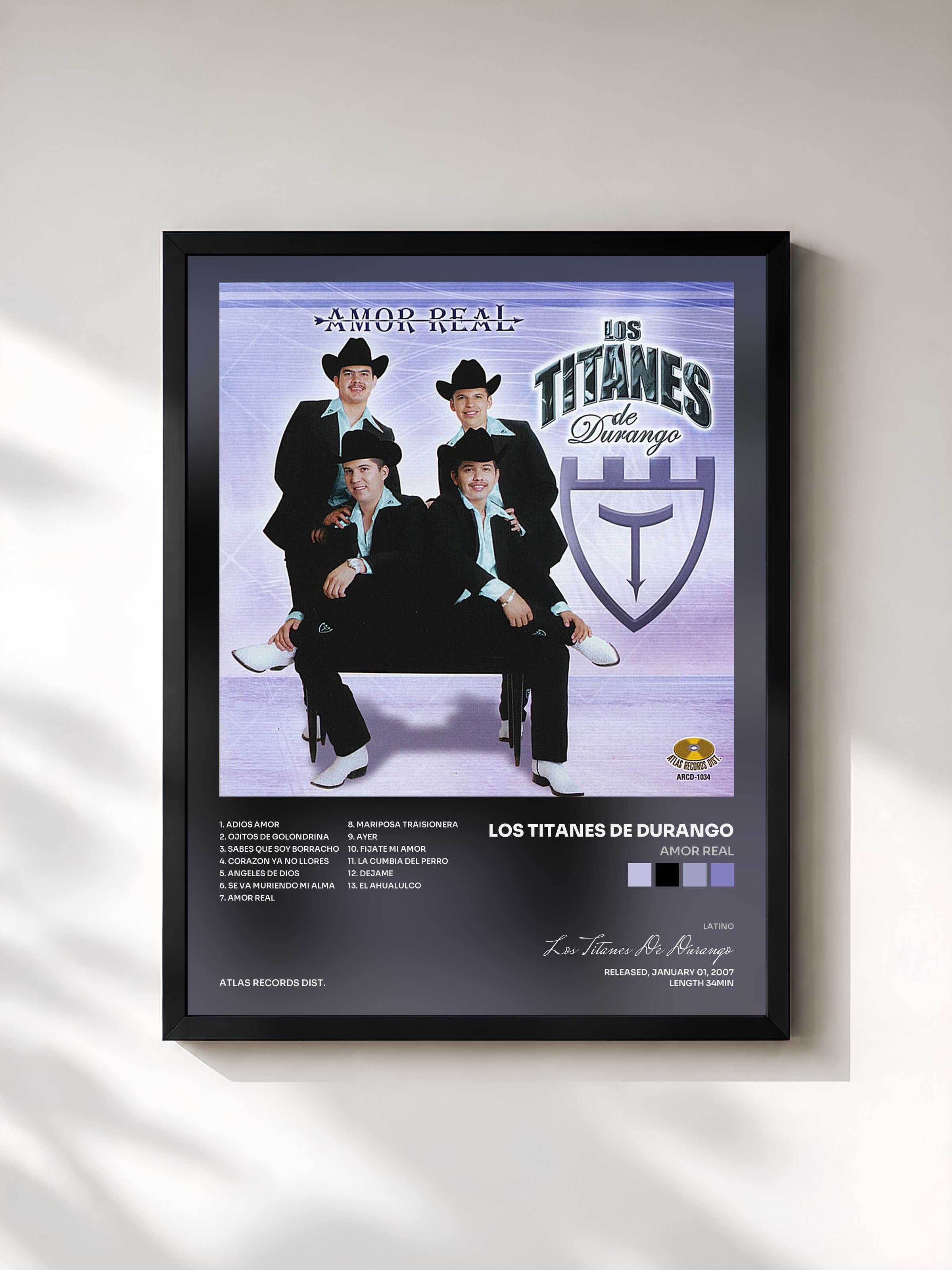 #noir Tableau de l'album Amor Real de Los Titanes De Durango, cadre noir, imprimé et encadré en France