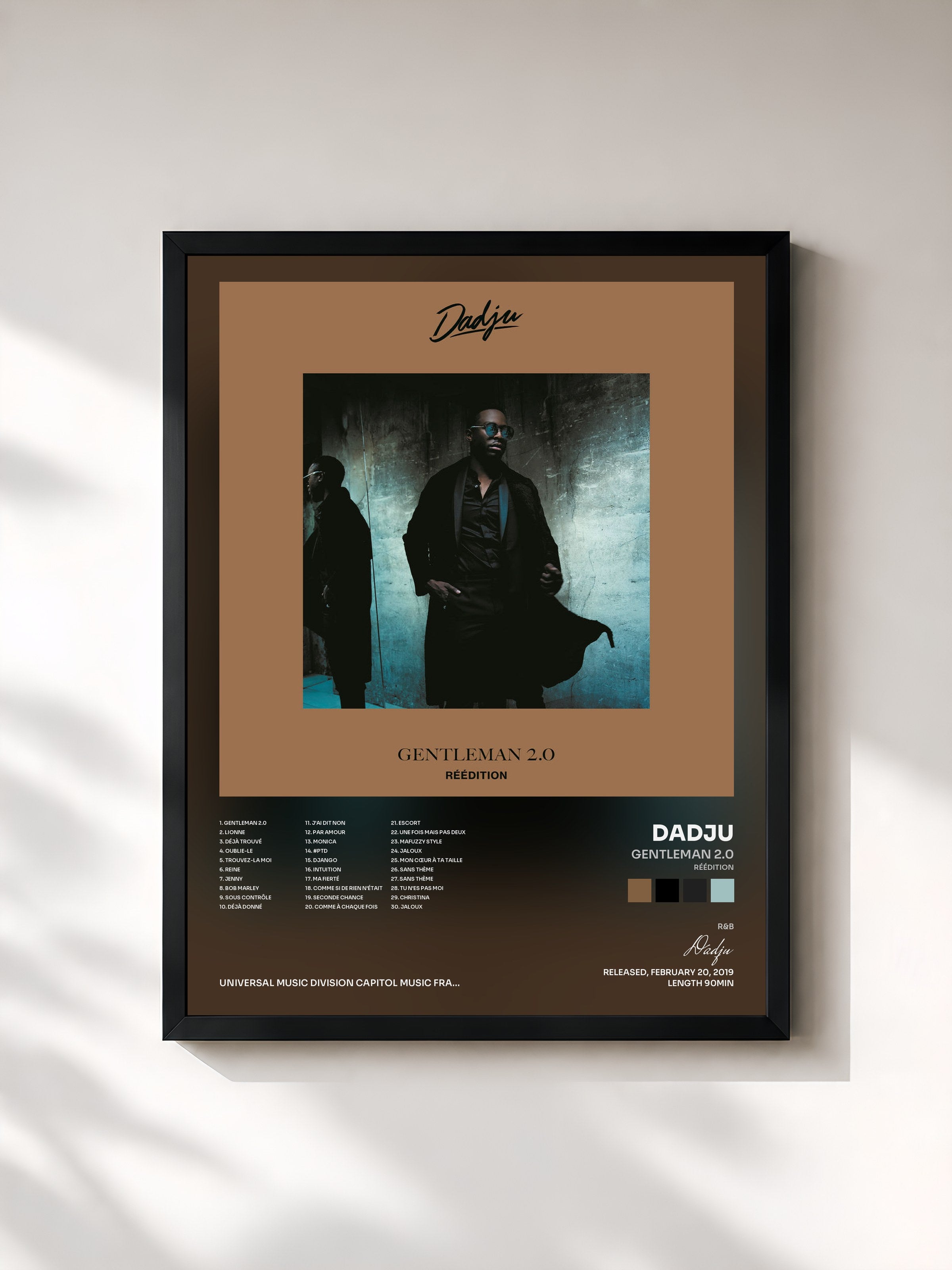 #noir Tableau de l'album Gentleman 2.0 (Réédition) de Dadju, cadre noir, imprimé et encadré en France