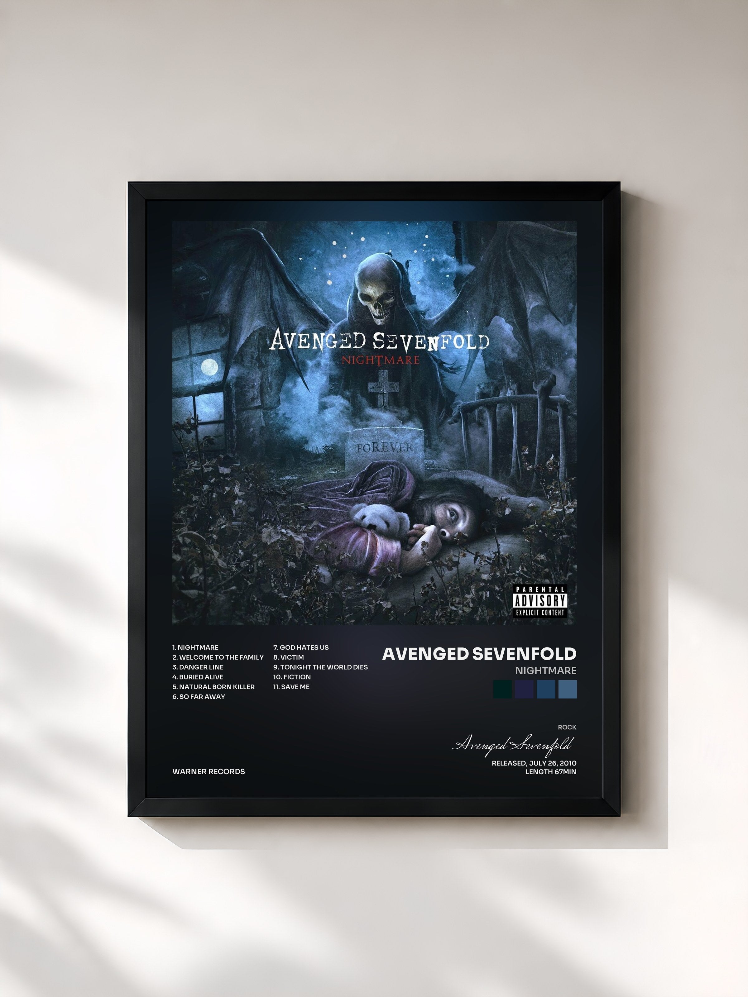 #noir Tableau de l'album Nightmare de Avenged Sevenfold, cadre noir, imprimé et encadré en France