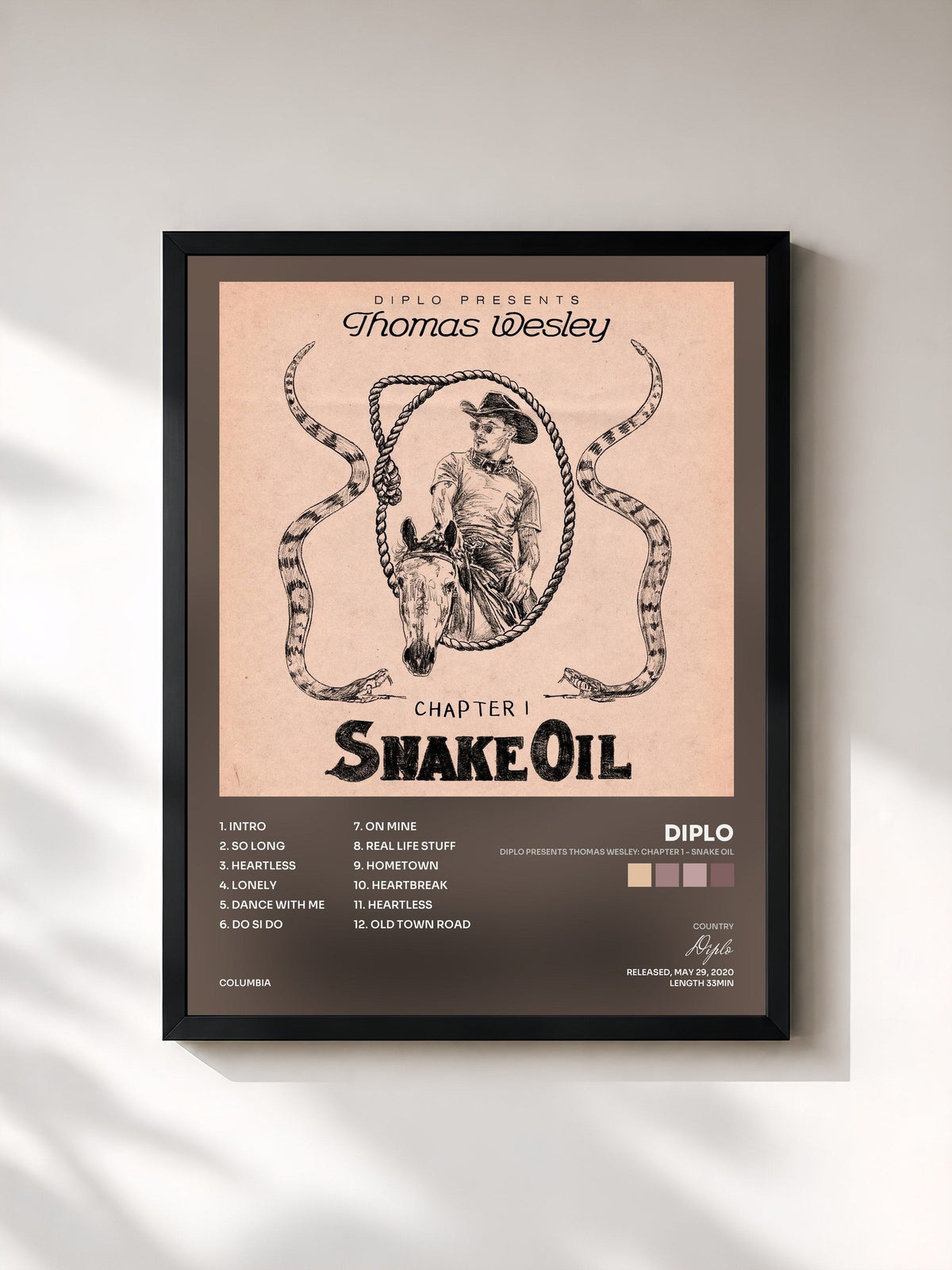#noir Tableau de l'album Diplo Presents Thomas Wesley: Chapter 1 - Snake Oil de Diplo, cadre noir, imprimé et encadré en France