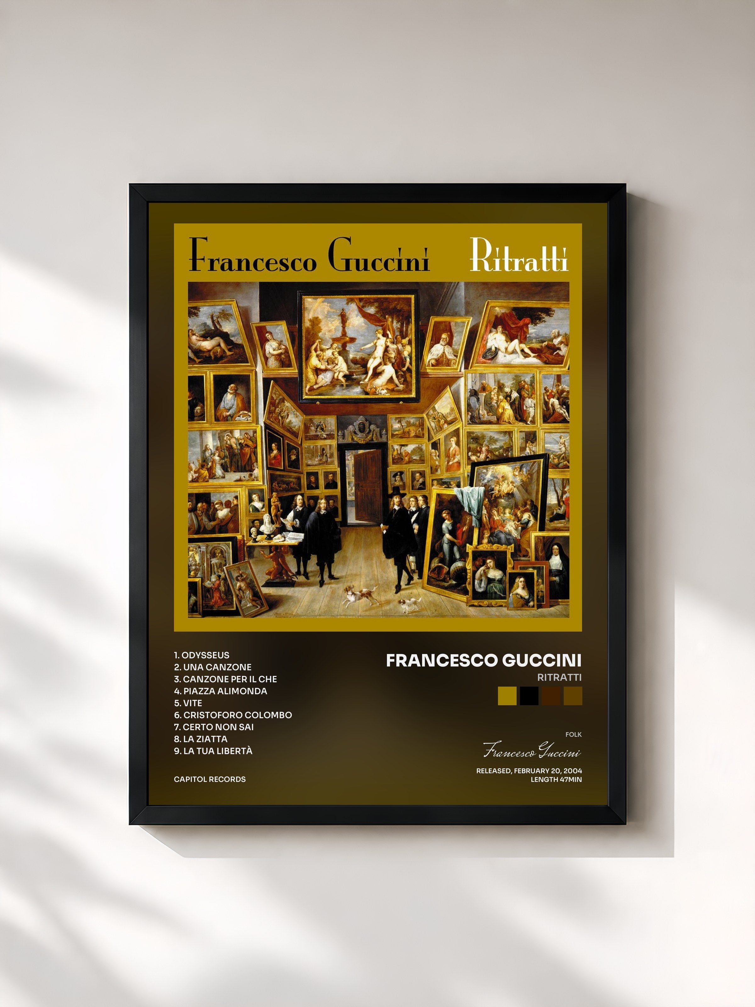 #noir Tableau de l'album Ritratti de Francesco Guccini, cadre noir, imprimé et encadré en France