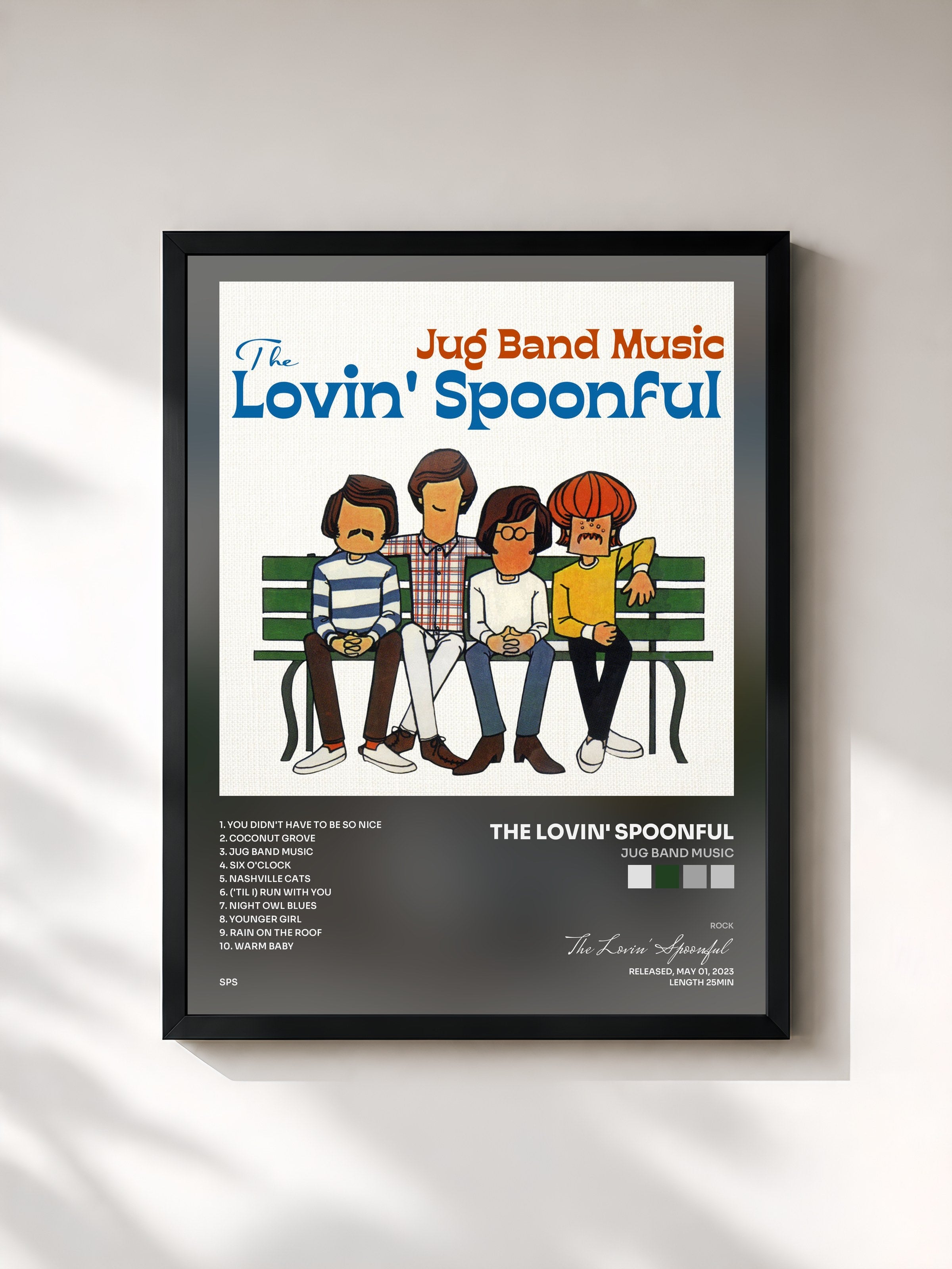 #noir Tableau de l'album Jug Band Music de The Lovin' Spoonful, cadre noir, imprimé et encadré en France