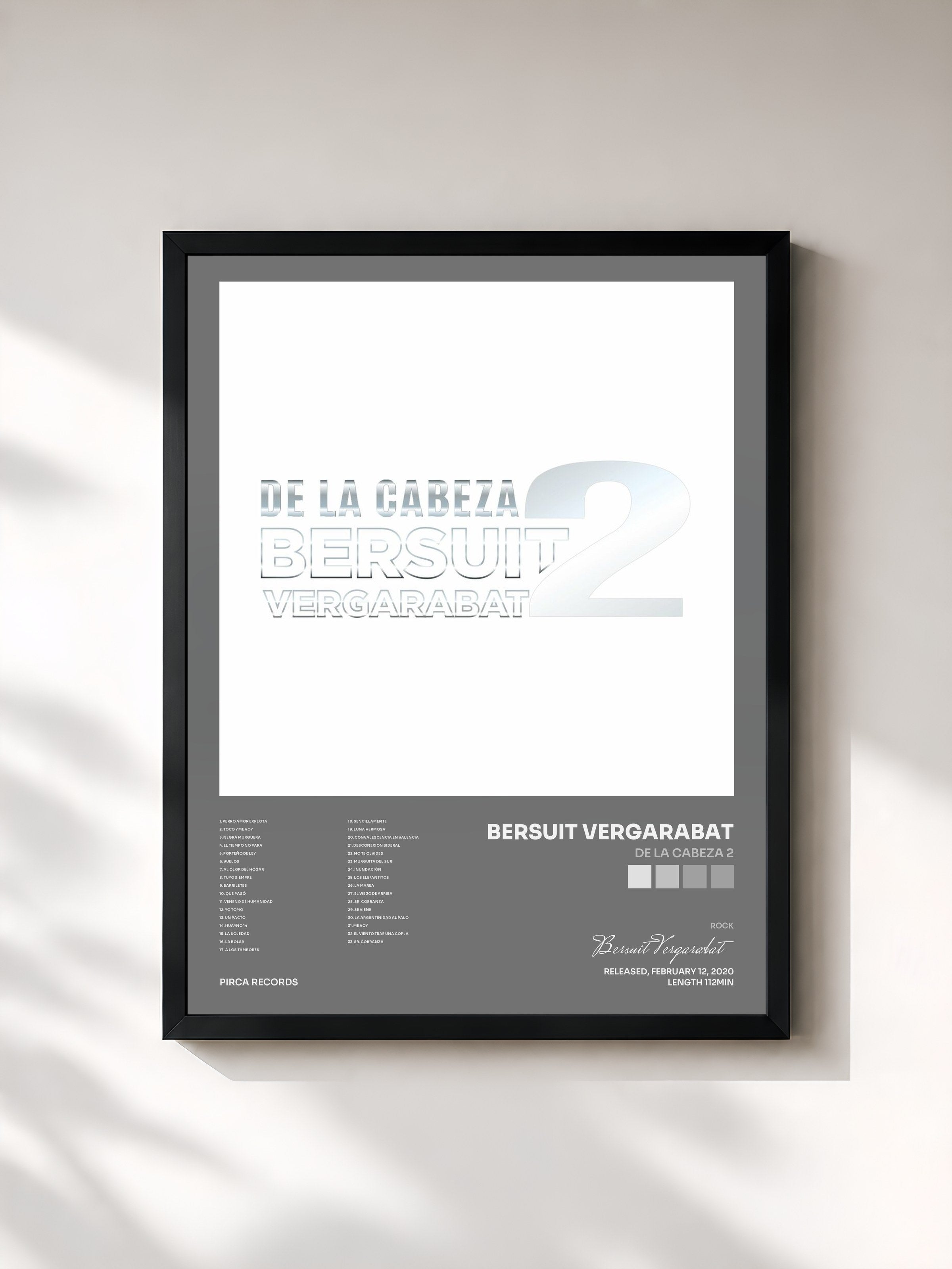 #noir Tableau de l'album De la Cabeza 2 de Bersuit Vergarabat, cadre noir, imprimé et encadré en France