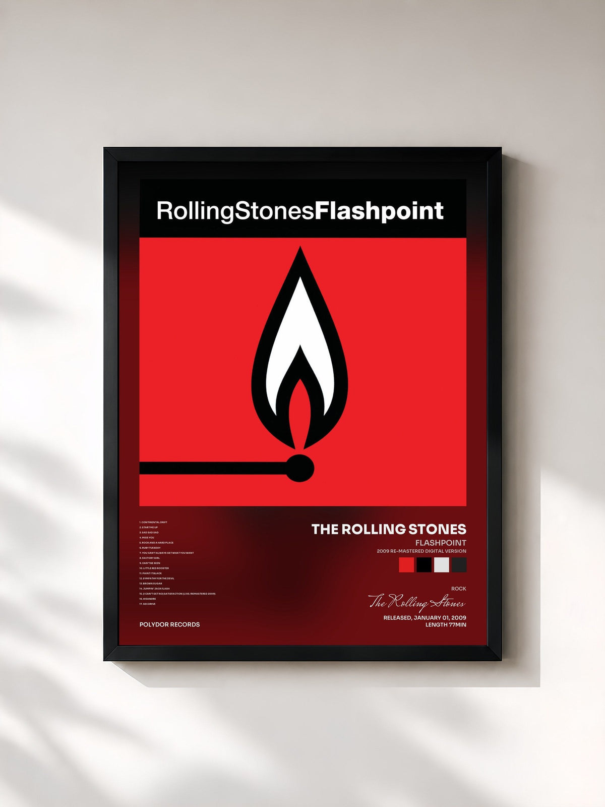 #noir Tableau de l'album Flashpoint (2009 Re-Mastered Digital Version) de The Rolling Stones, cadre noir, imprimé et encadré en France