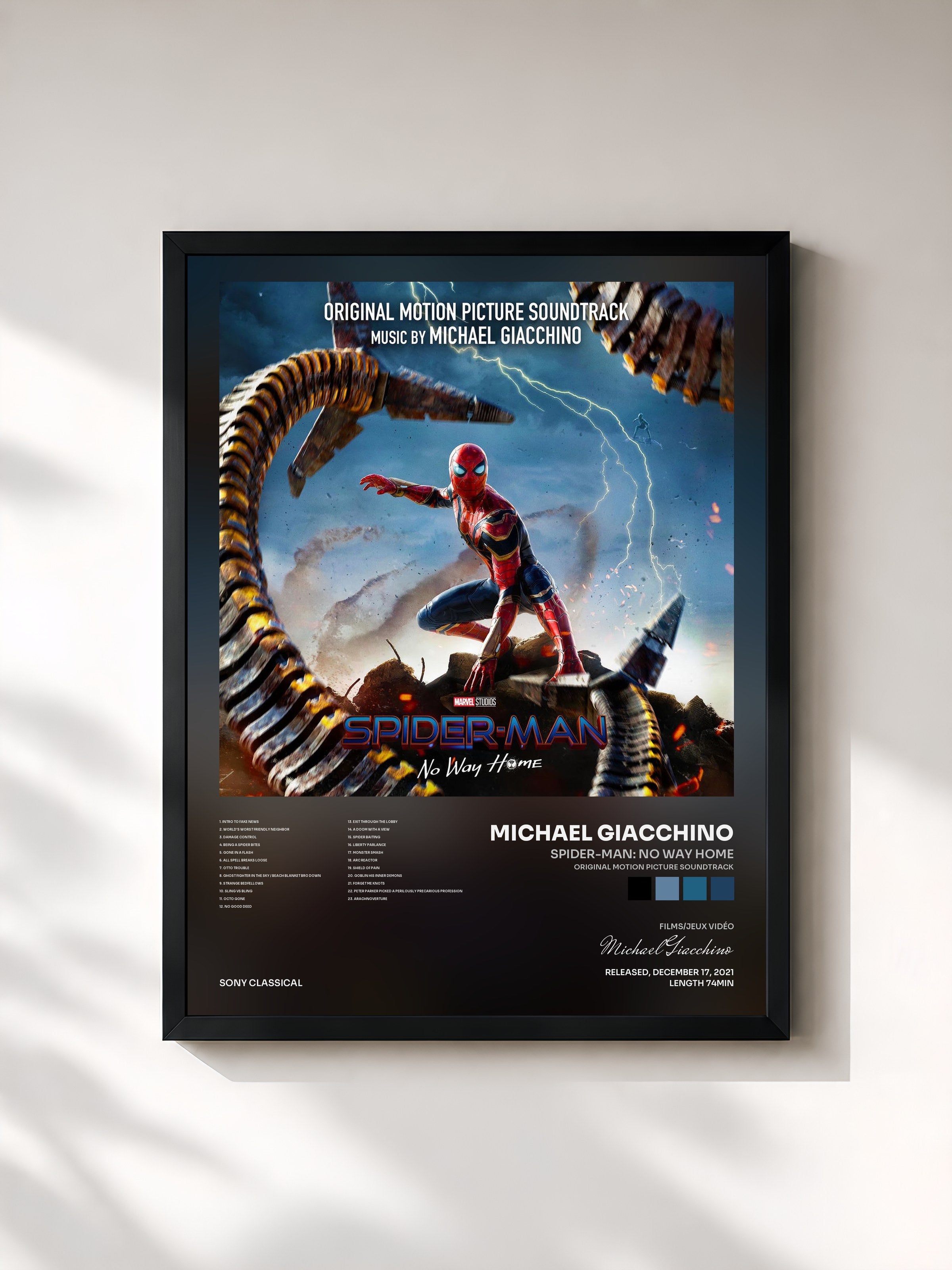 #noir Tableau de l'album Spider-Man: No Way Home (Original Motion Picture Soundtrack) de Michael Giacchino, cadre noir, imprimé et encadré en France