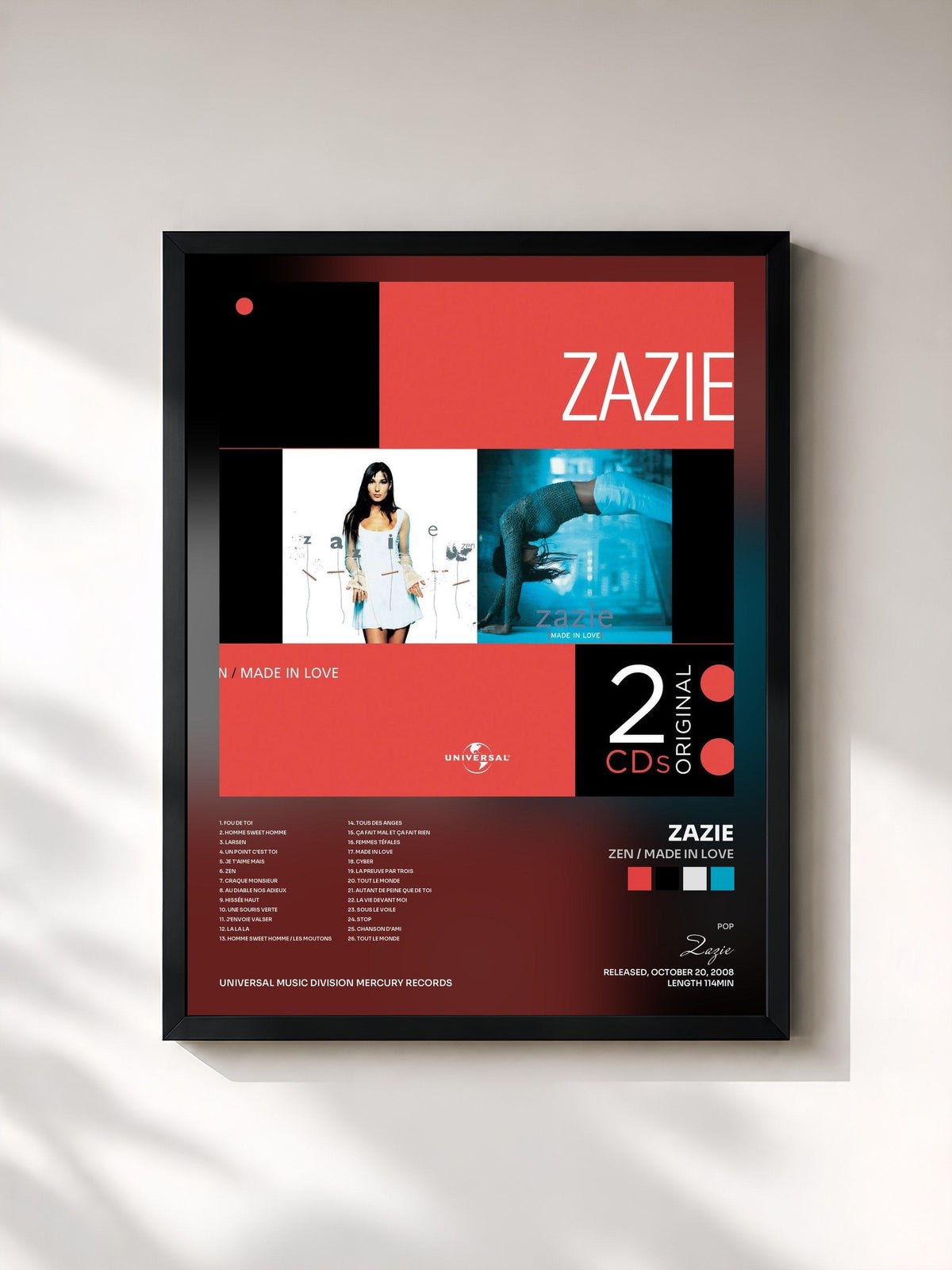 #noir Tableau de l'album Zen / Made In Love de Zazie, cadre noir, imprimé et encadré en France