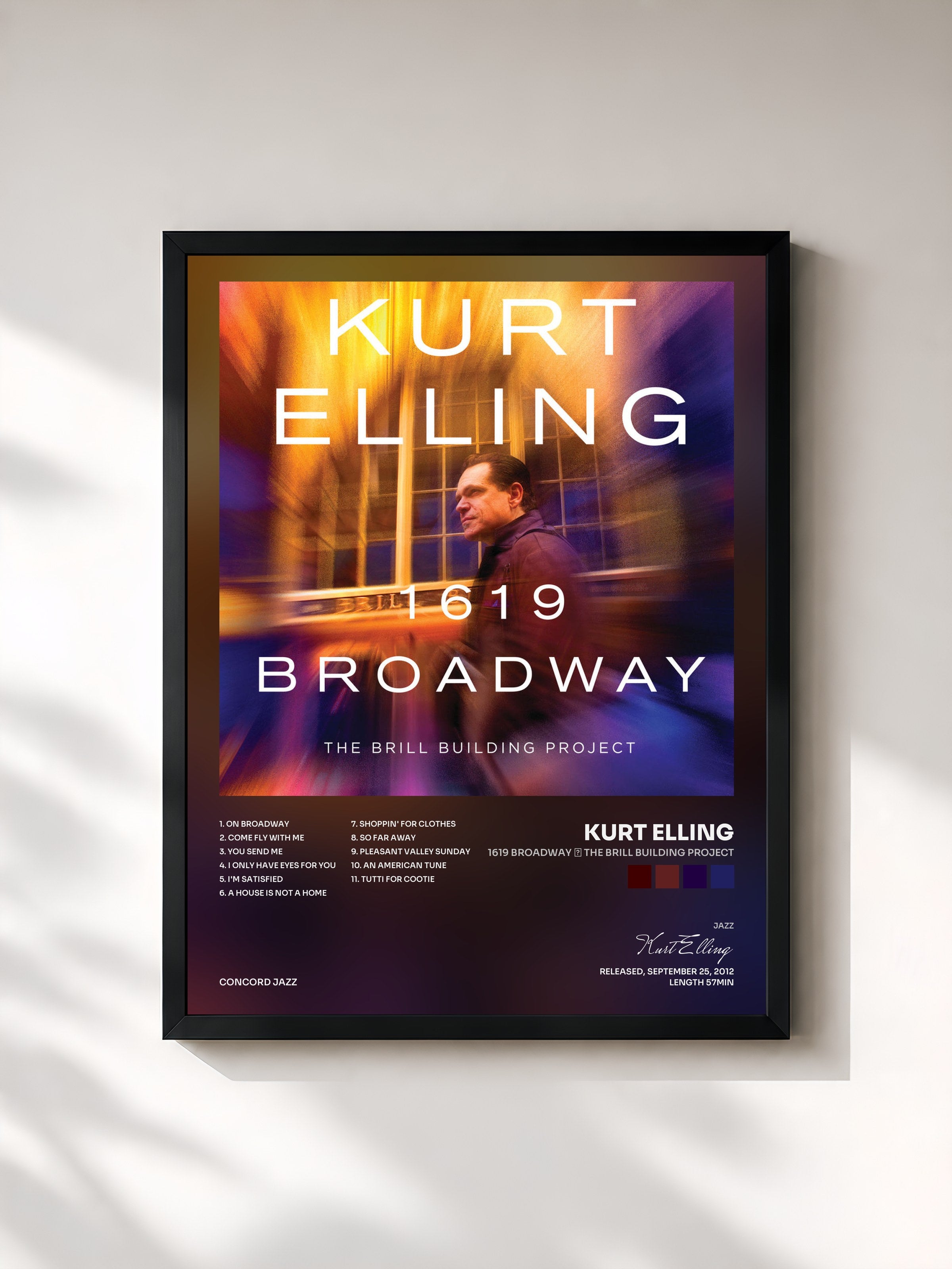 #noir Tableau de l'album 1619 Broadway ‒ The Brill Building Project de Kurt Elling, cadre noir, imprimé et encadré en France