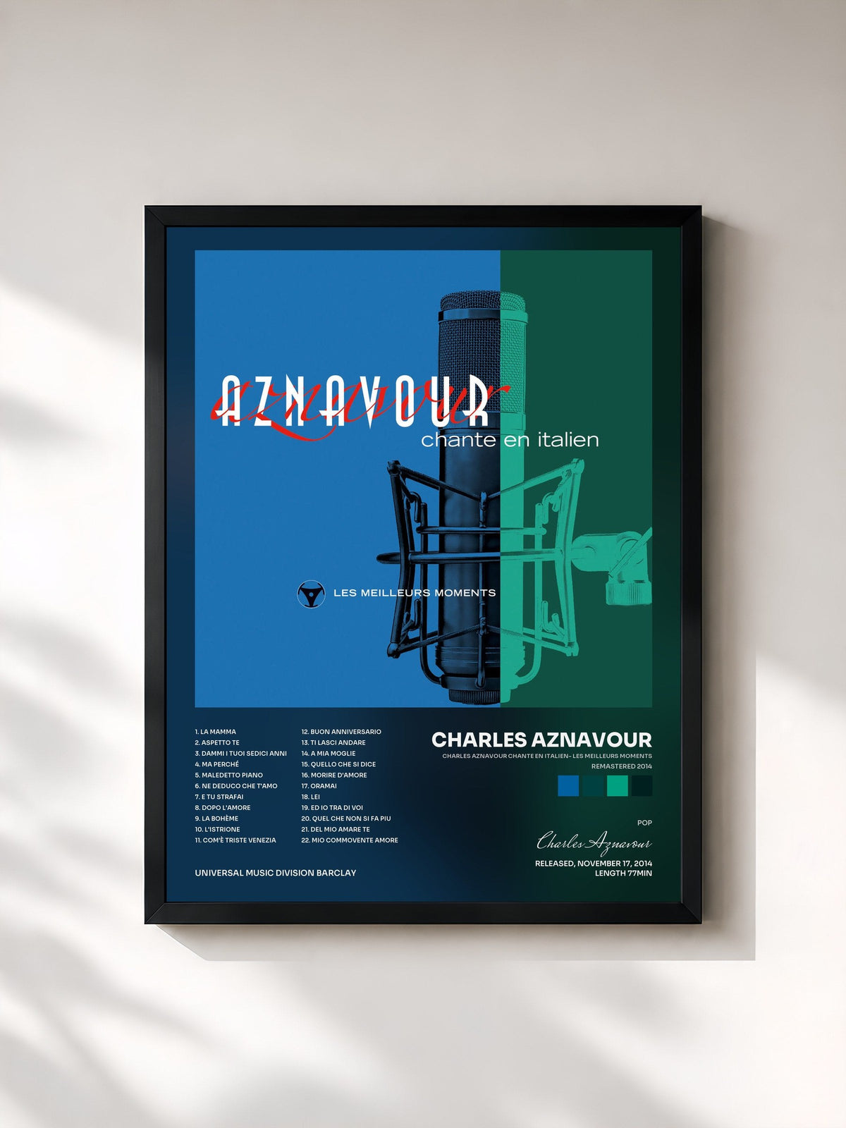 #noir Tableau de l'album Charles Aznavour chante en italien- Les meilleurs moments (Remastered 2014) de Charles Aznavour, cadre noir, imprimé et encadré en France