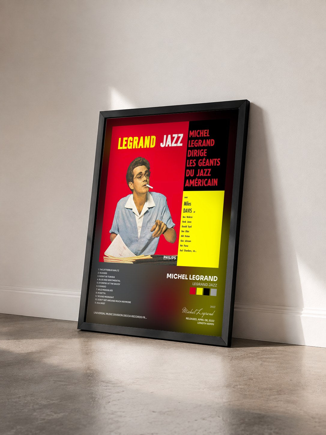 #noir Tableau de l'album Legrand Jazz de Michel Legrand vu de trois quarts, cadre noir