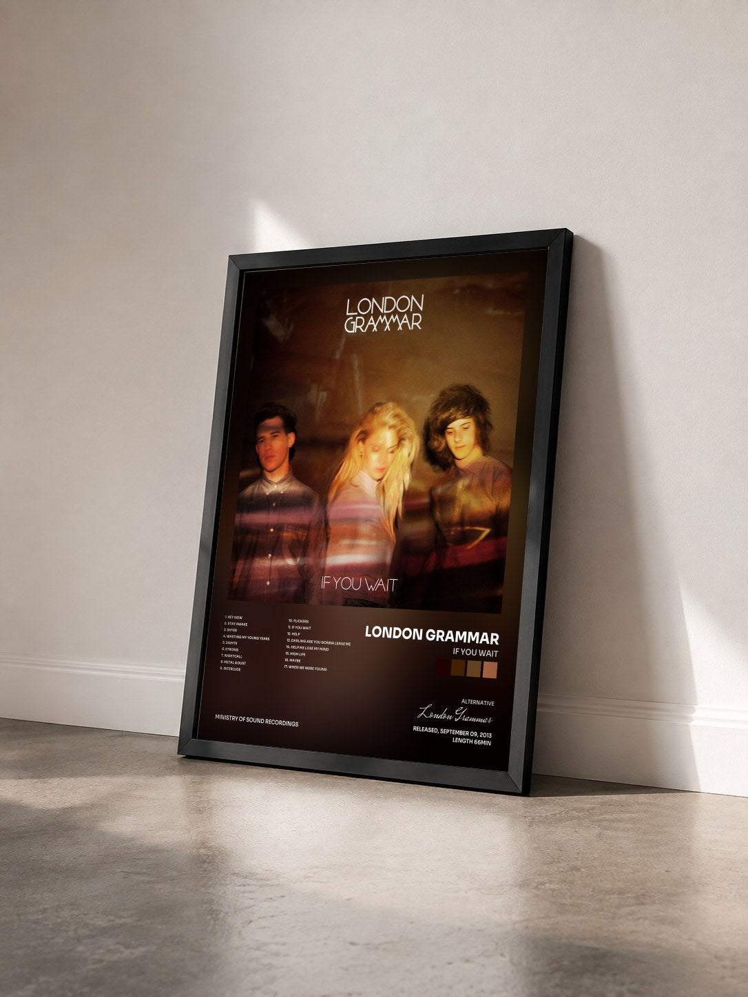 #noir If You Wait by London Grammar as a framed art print seen at an angle, black frame