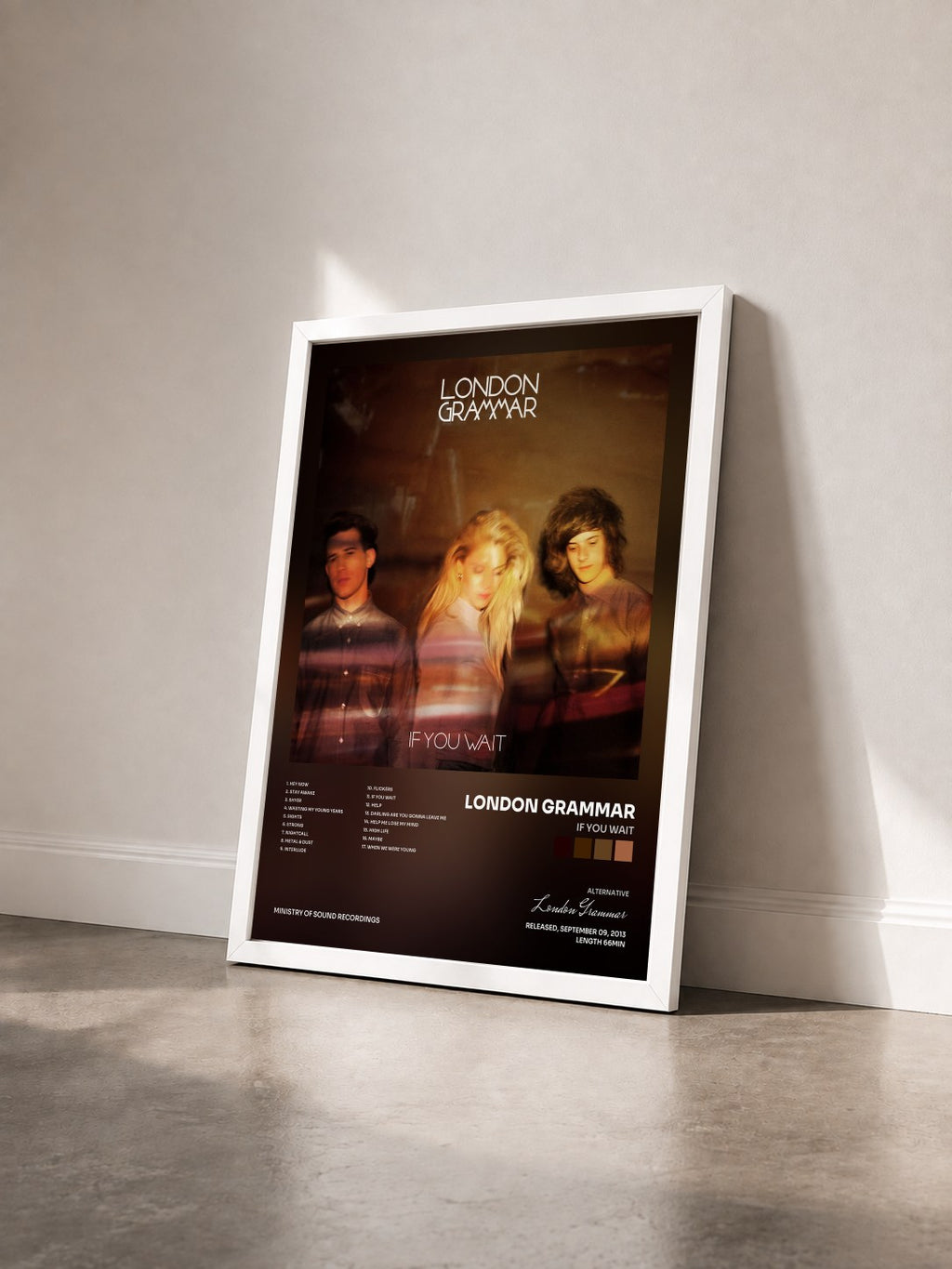 #blanc If You Wait by London Grammar as a framed art print seen at an angle, white frame
