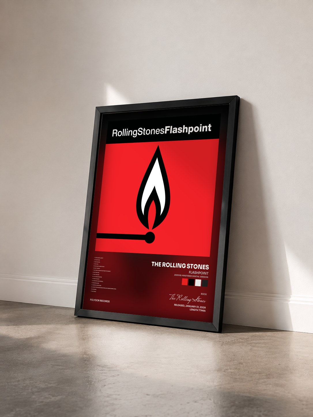 #noir Tableau de l'album Flashpoint (2009 Re-Mastered Digital Version) de The Rolling Stones vu de trois quarts, cadre noir