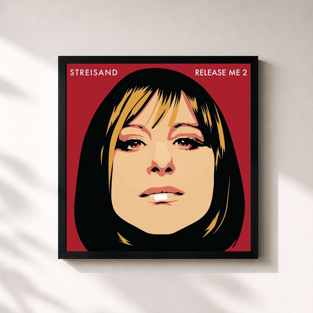 #noir Release Me 2 de Barbra Streisand en lámina cuadrada enmarcada, marco negro de 32x32 cm