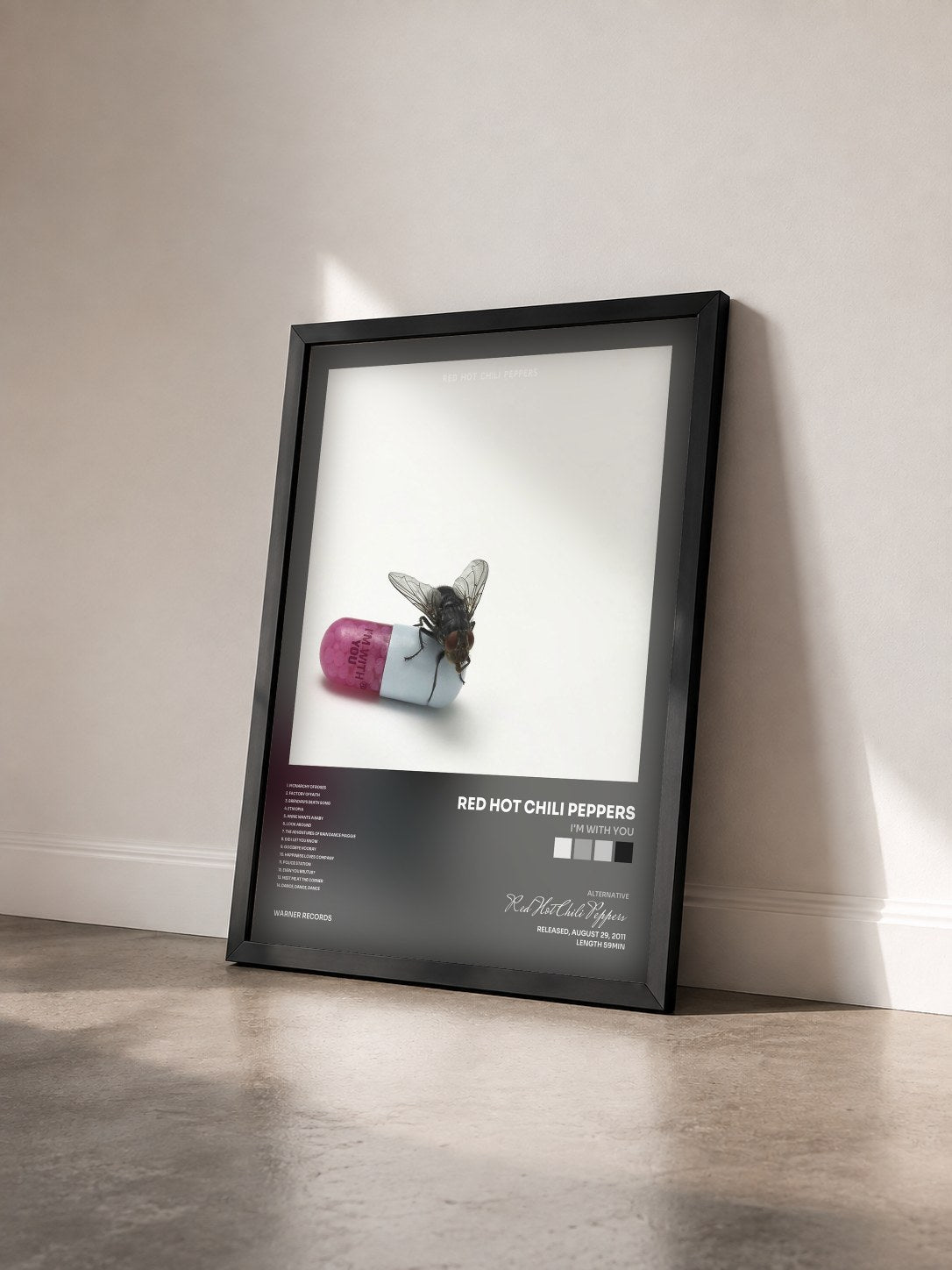 #noir I'm with You by Red Hot Chili Peppers as a framed art print seen at an angle, black frame