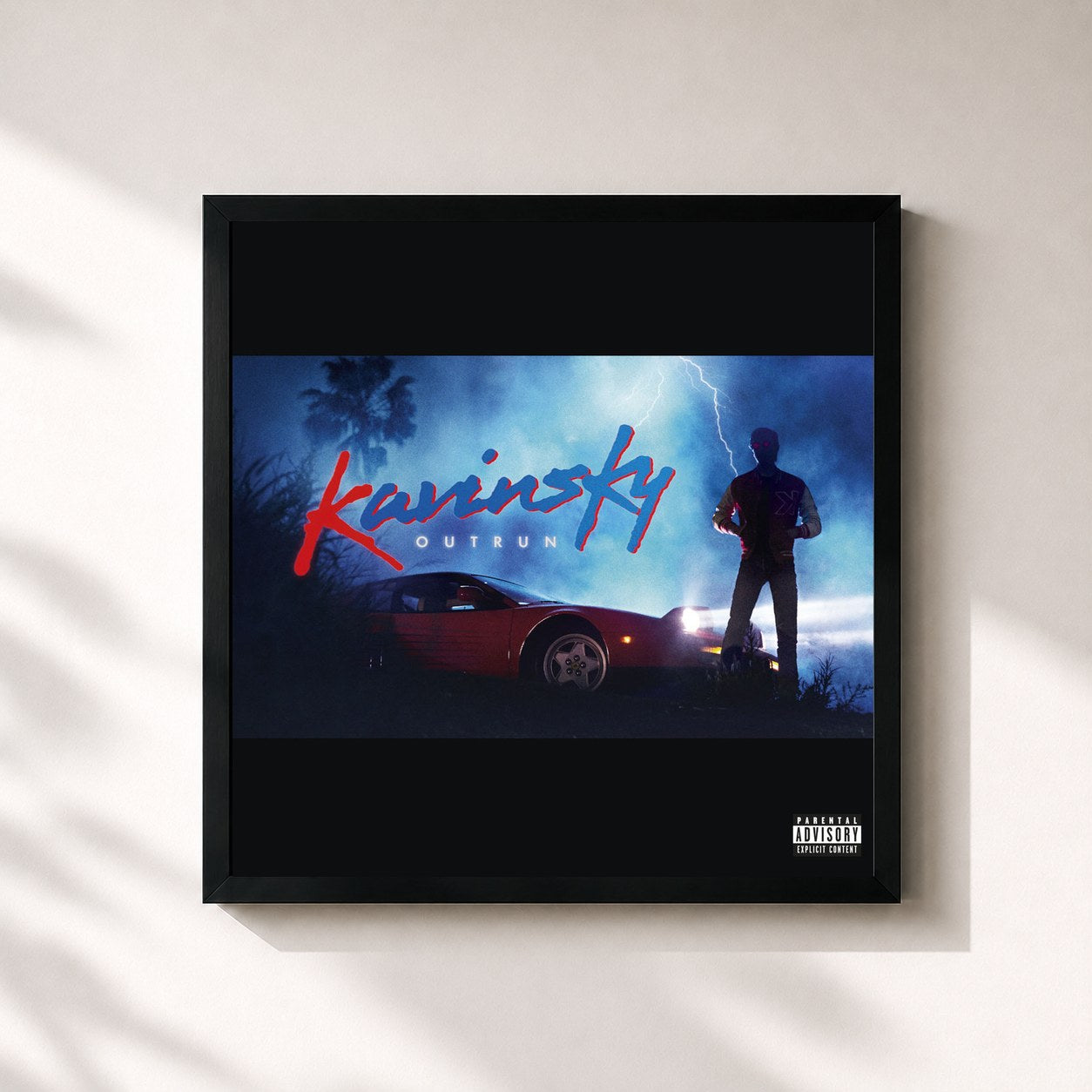 #noir Tableau carré de l'album OutRun de Kavinsky, cadre noir 32x32 cm