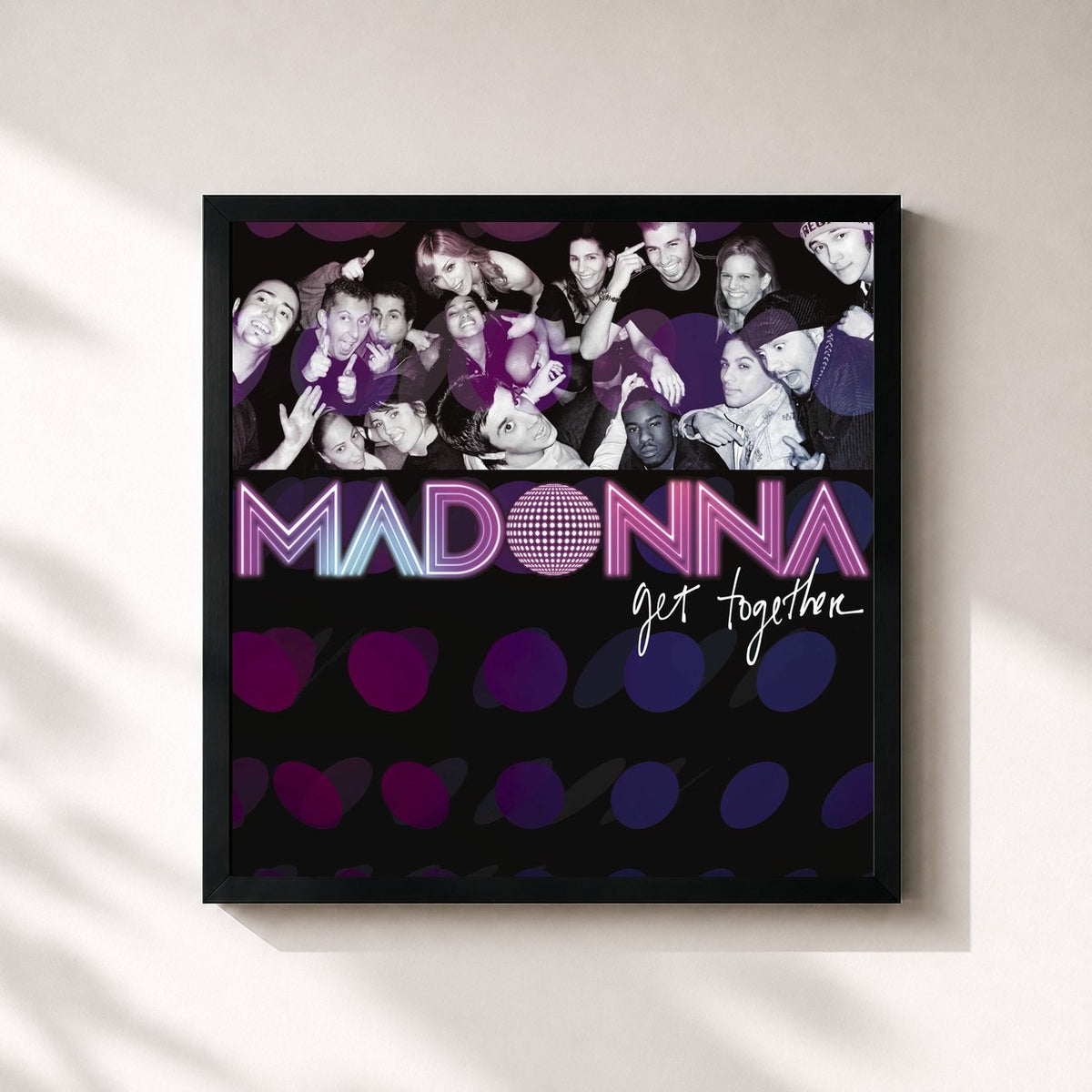 #noir Tableau carré de l'album Get Together de Madonna, cadre noir 32x32 cm