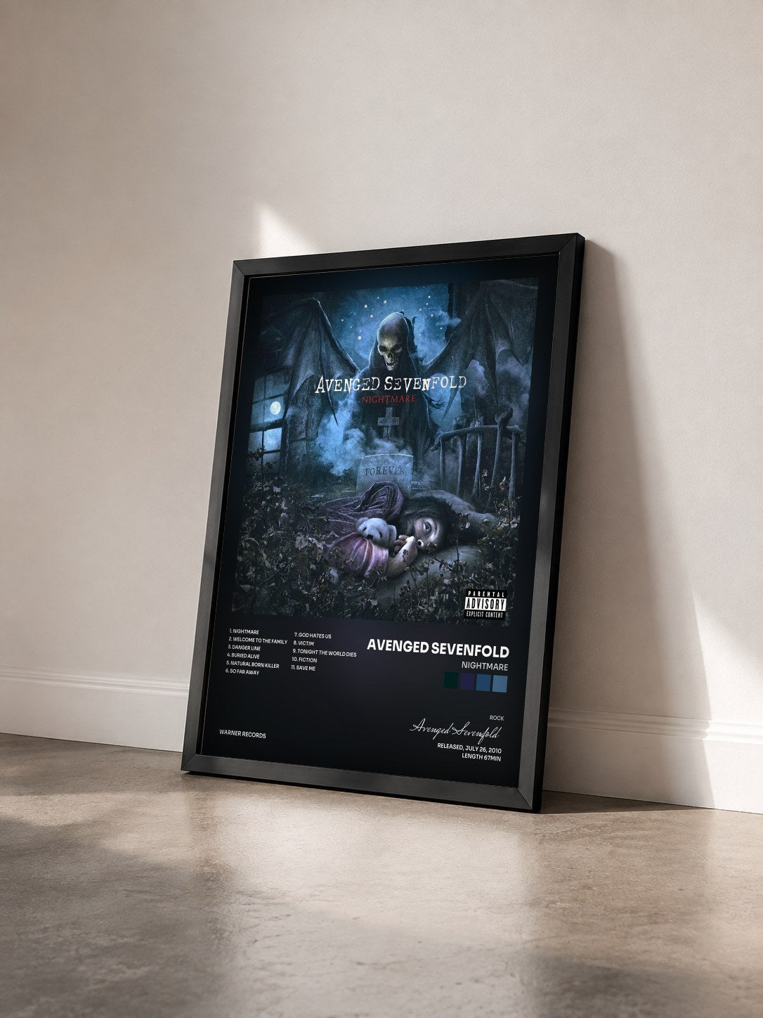 #noir Tableau de l'album Nightmare de Avenged Sevenfold vu de trois quarts, cadre noir