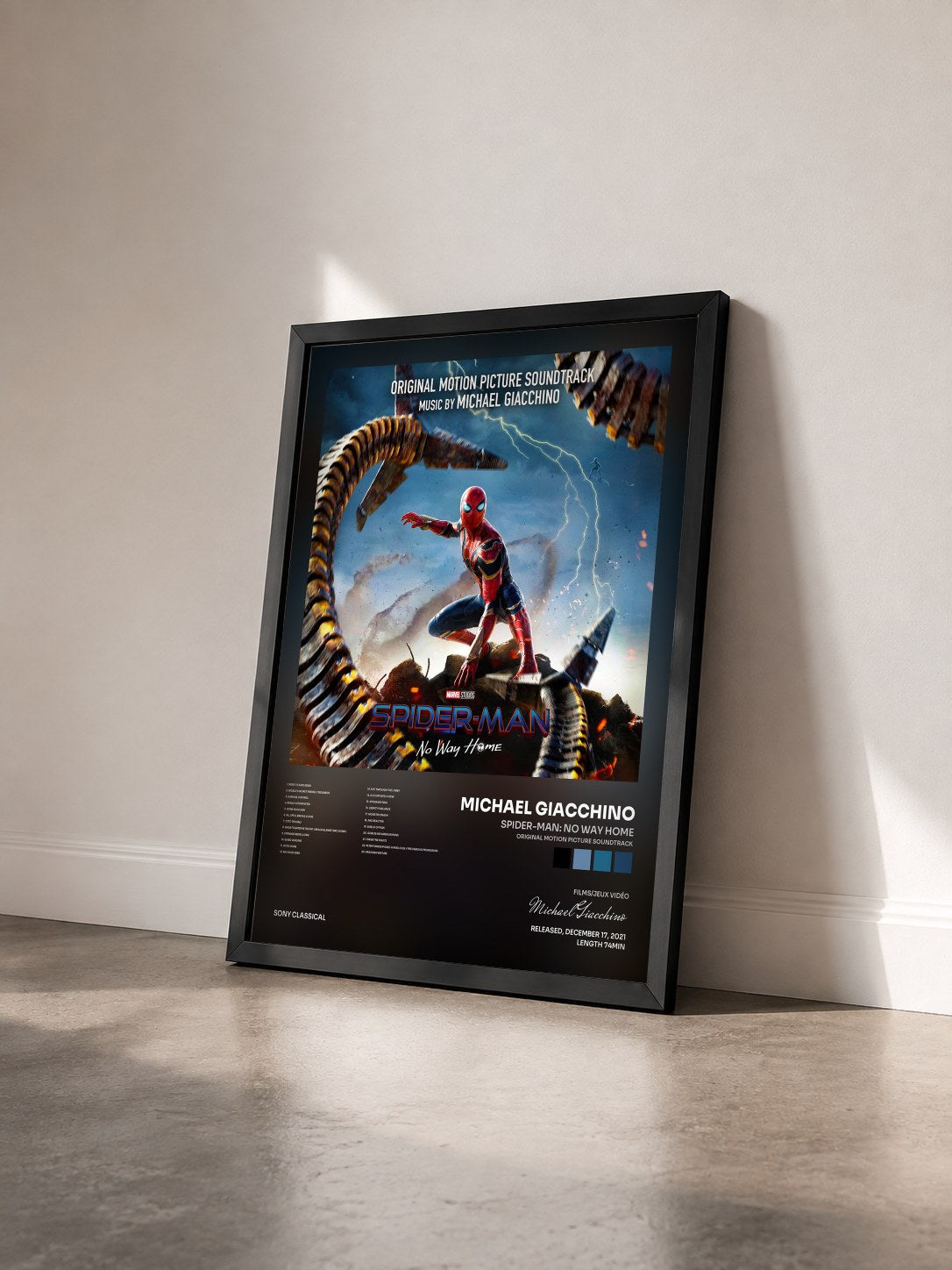 #noir Tableau de l'album Spider-Man: No Way Home (Original Motion Picture Soundtrack) de Michael Giacchino vu de trois quarts, cadre noir