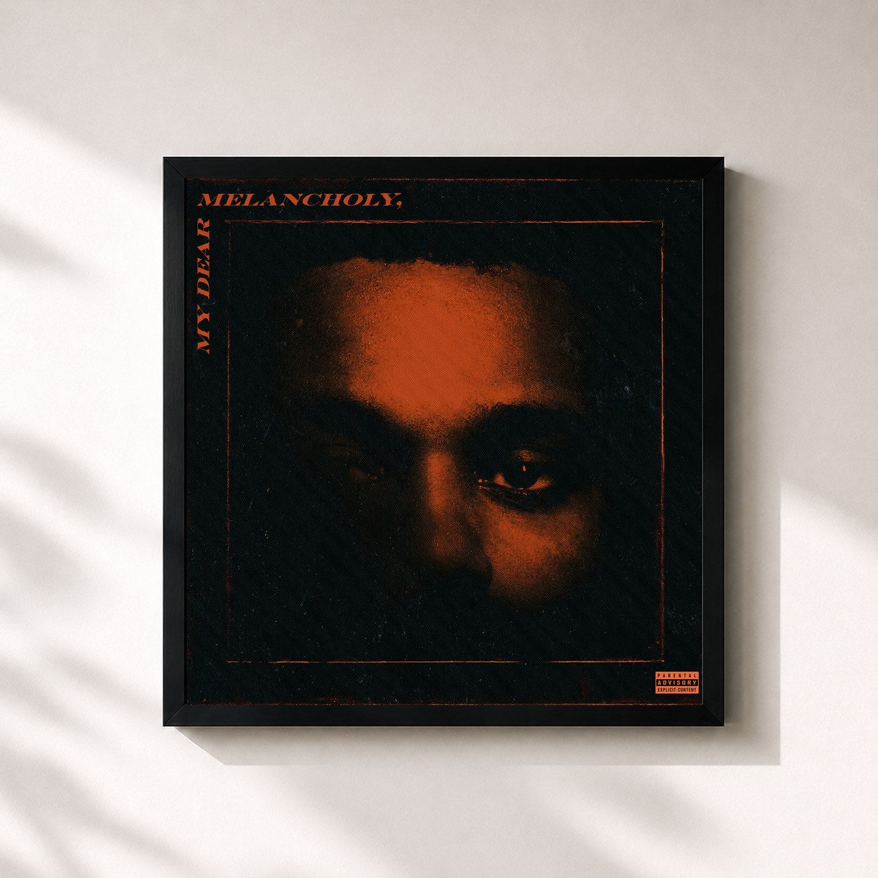#noir Tableau carré de l'album My Dear Melancholy, de The Weeknd, cadre noir 32x32 cm