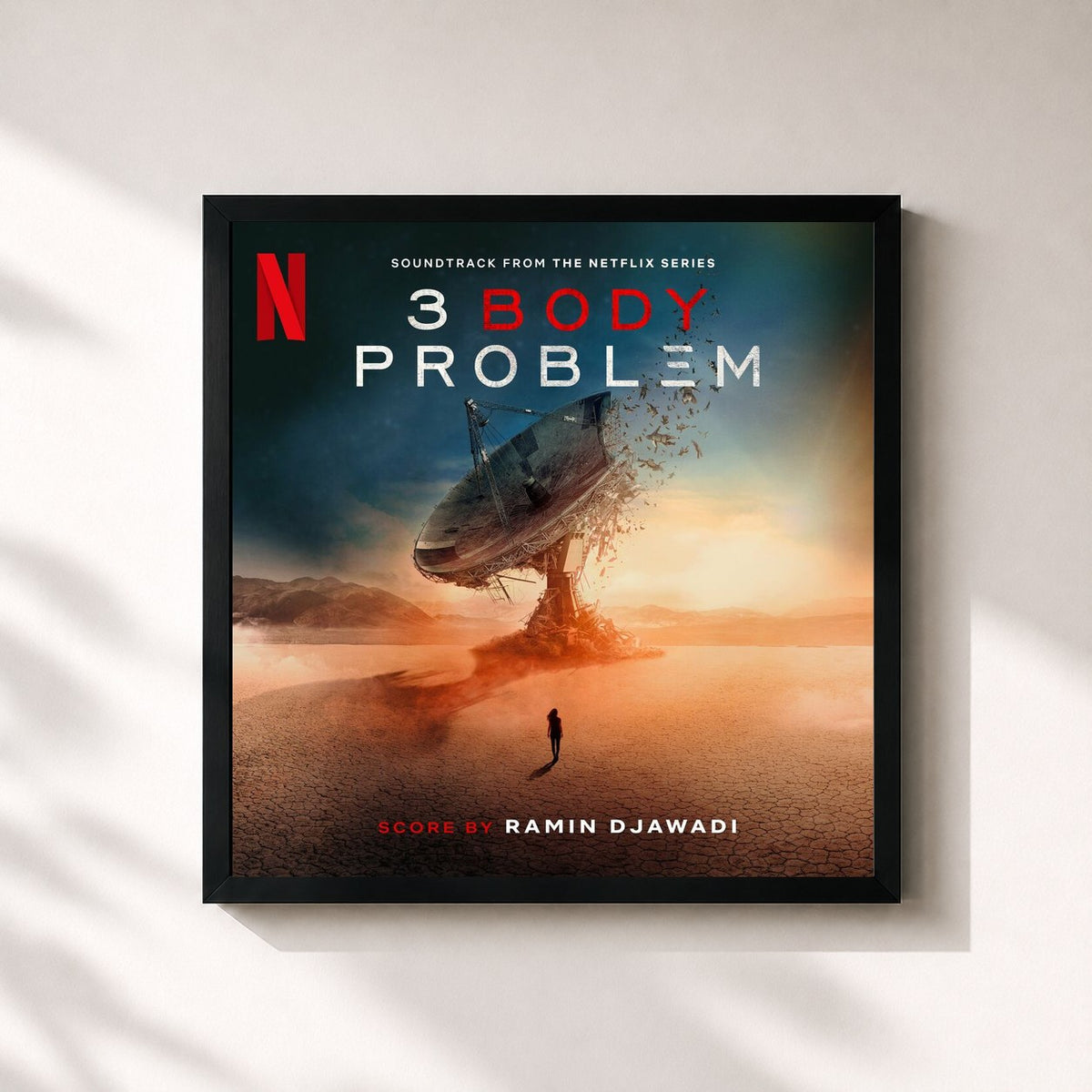 #noir Tableau carré de l'album 3 Body Problem (Soundtrack from the Netflix Series) de Ramin Djawadi, cadre noir 32x32 cm
