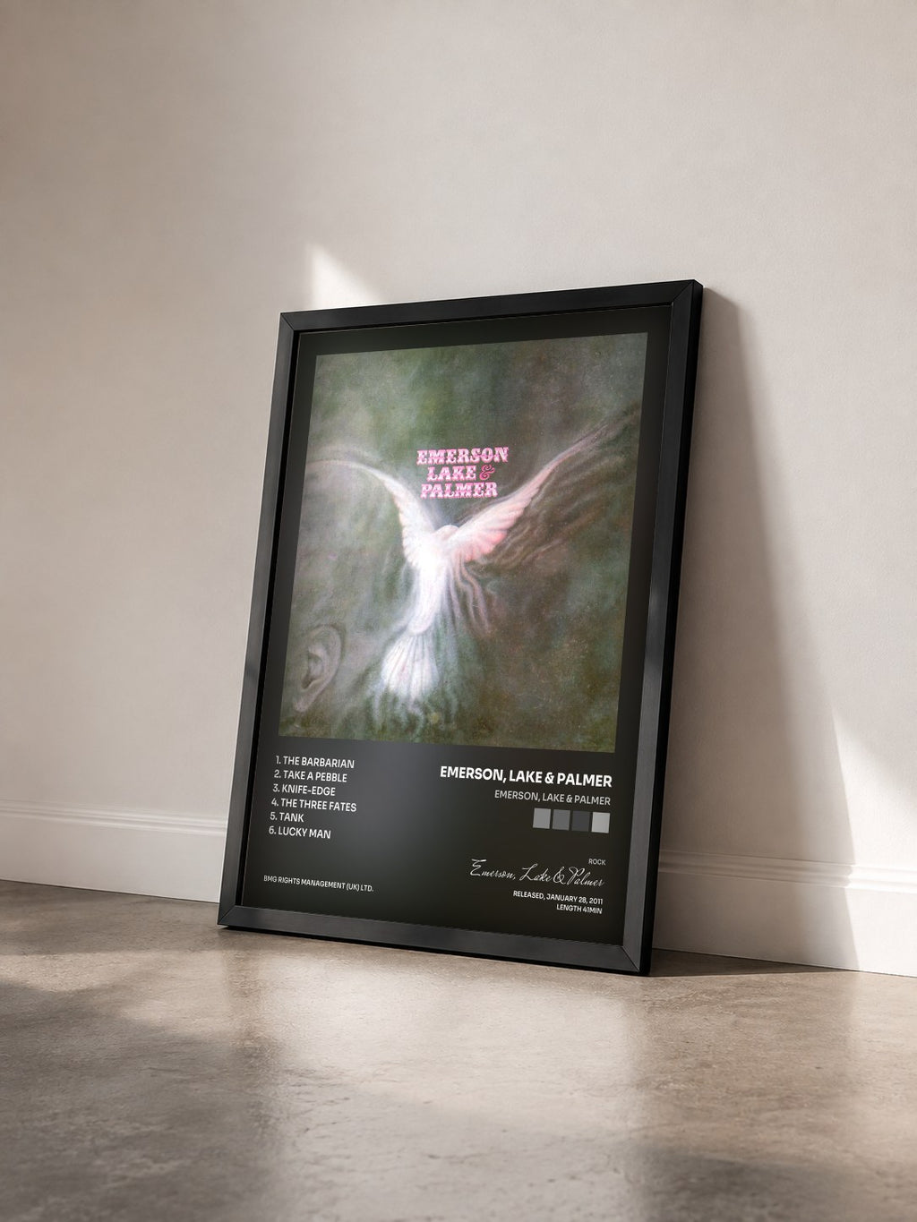 #noir Tableau de l'album Emerson, Lake & Palmer de Emerson, Lake & Palmer vu de trois quarts, cadre noir