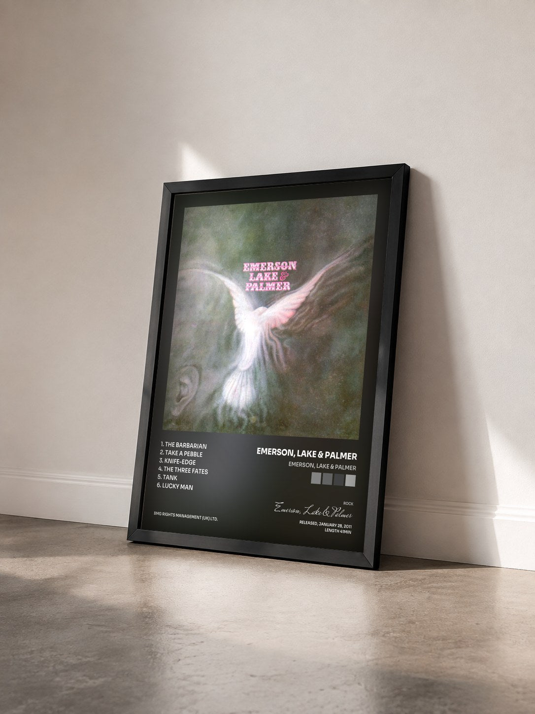 #noir Tableau de l'album Emerson, Lake & Palmer de Emerson, Lake & Palmer vu de trois quarts, cadre noir