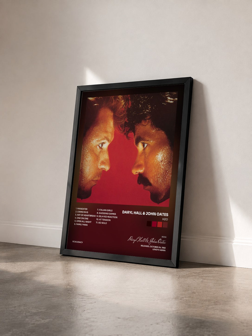 #noir Tableau de l'album H2O de Daryl Hall & John Oates vu de trois quarts, cadre noir