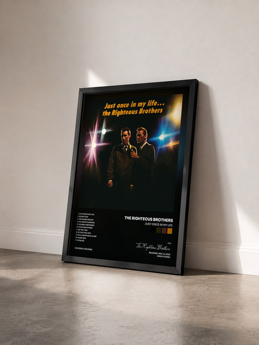 #noir Tableau de l'album Just Once In My Life de The Righteous Brothers vu de trois quarts, cadre noir