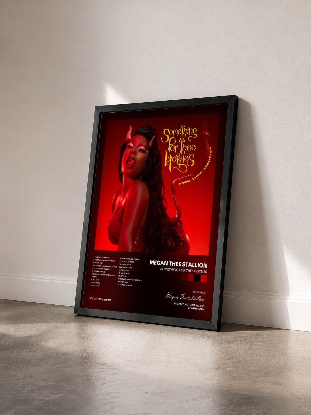 #noir Tableau de l'album Something for Thee Hotties de Megan Thee Stallion vu de trois quarts, cadre noir