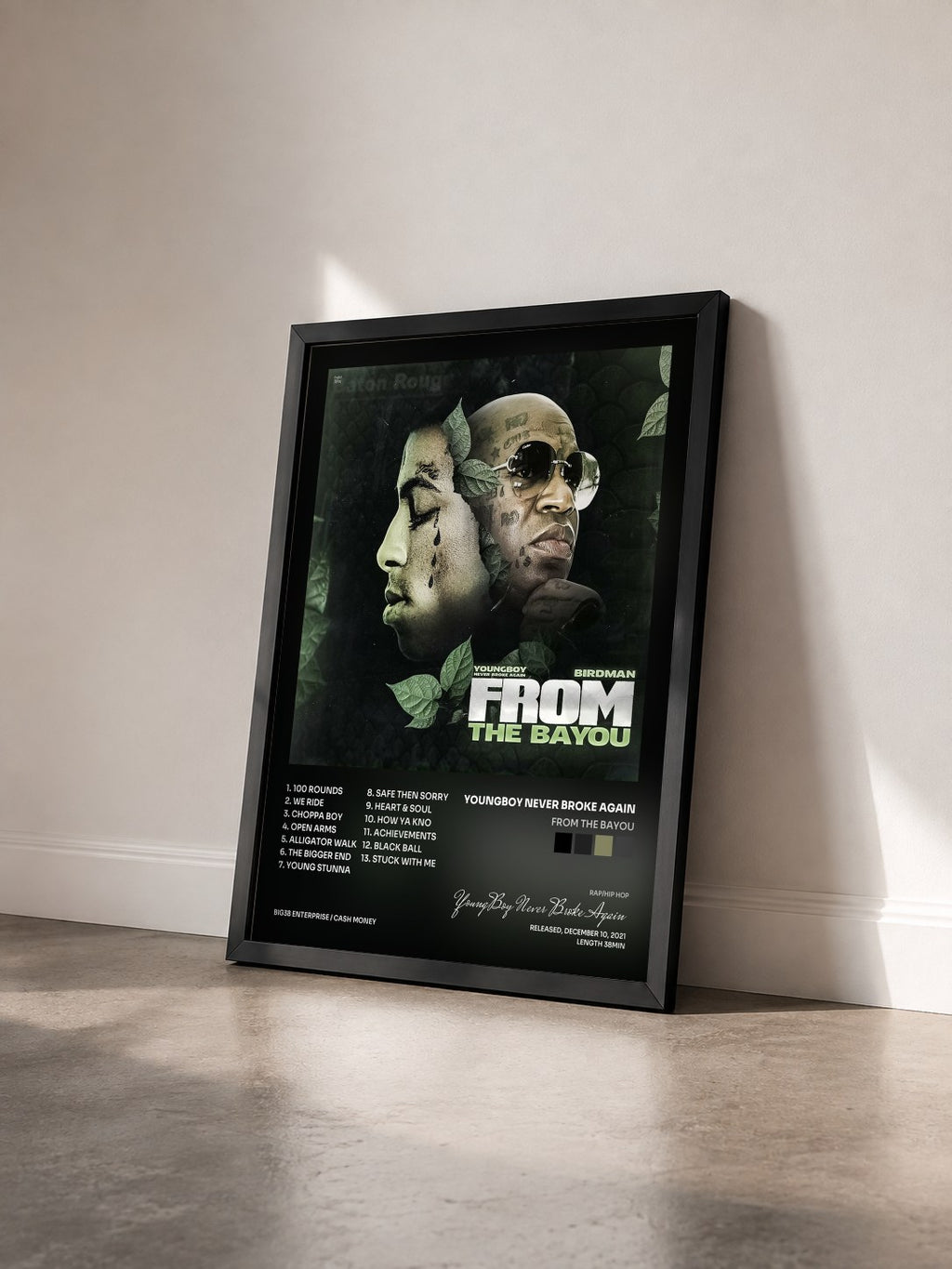 #noir Tableau de l'album From The Bayou de YoungBoy Never Broke Again vu de trois quarts, cadre noir