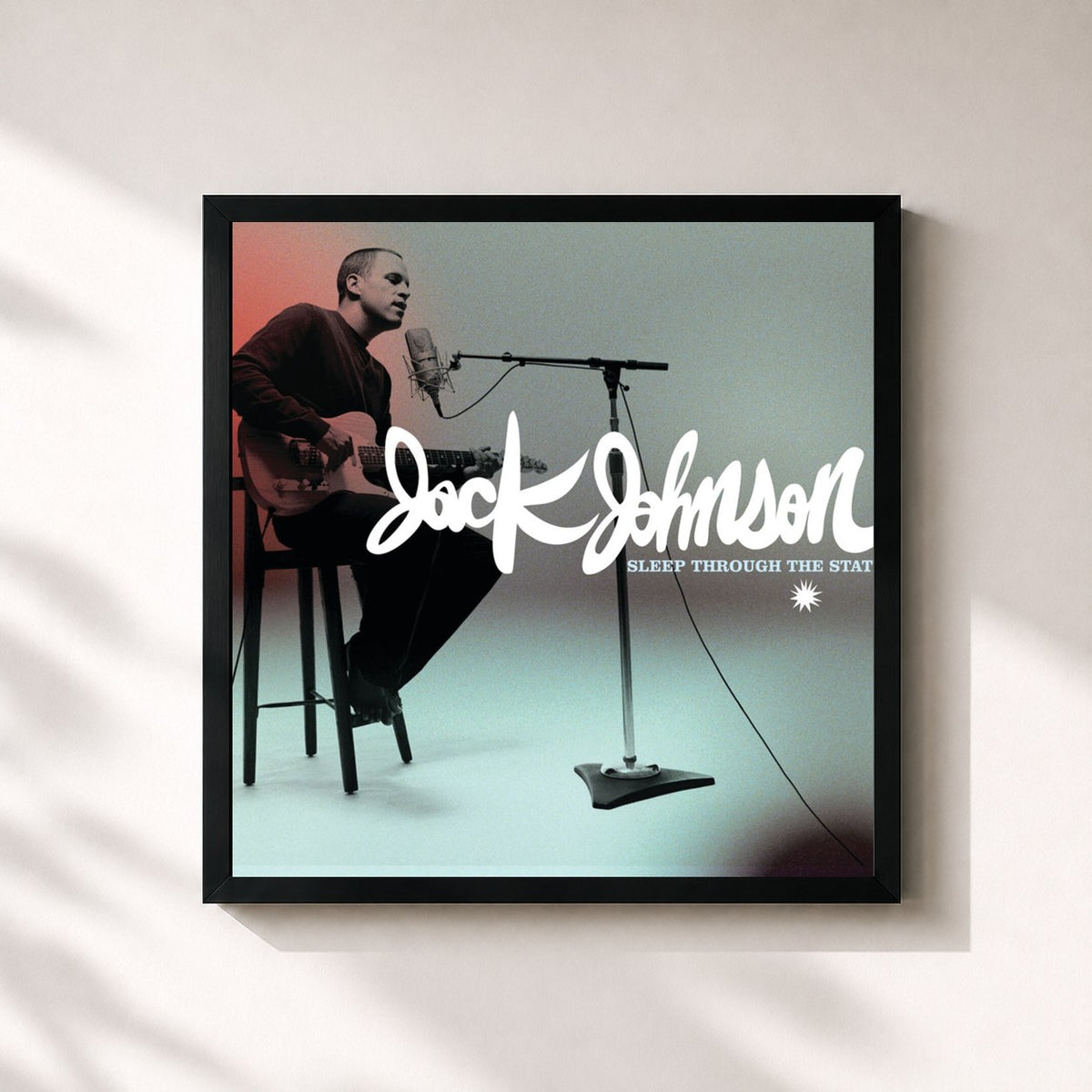#noir Sleep Through The Static von Jack Johnson als quadratischer Kunstdruck, schwarzer Rahmen 32x32 cm