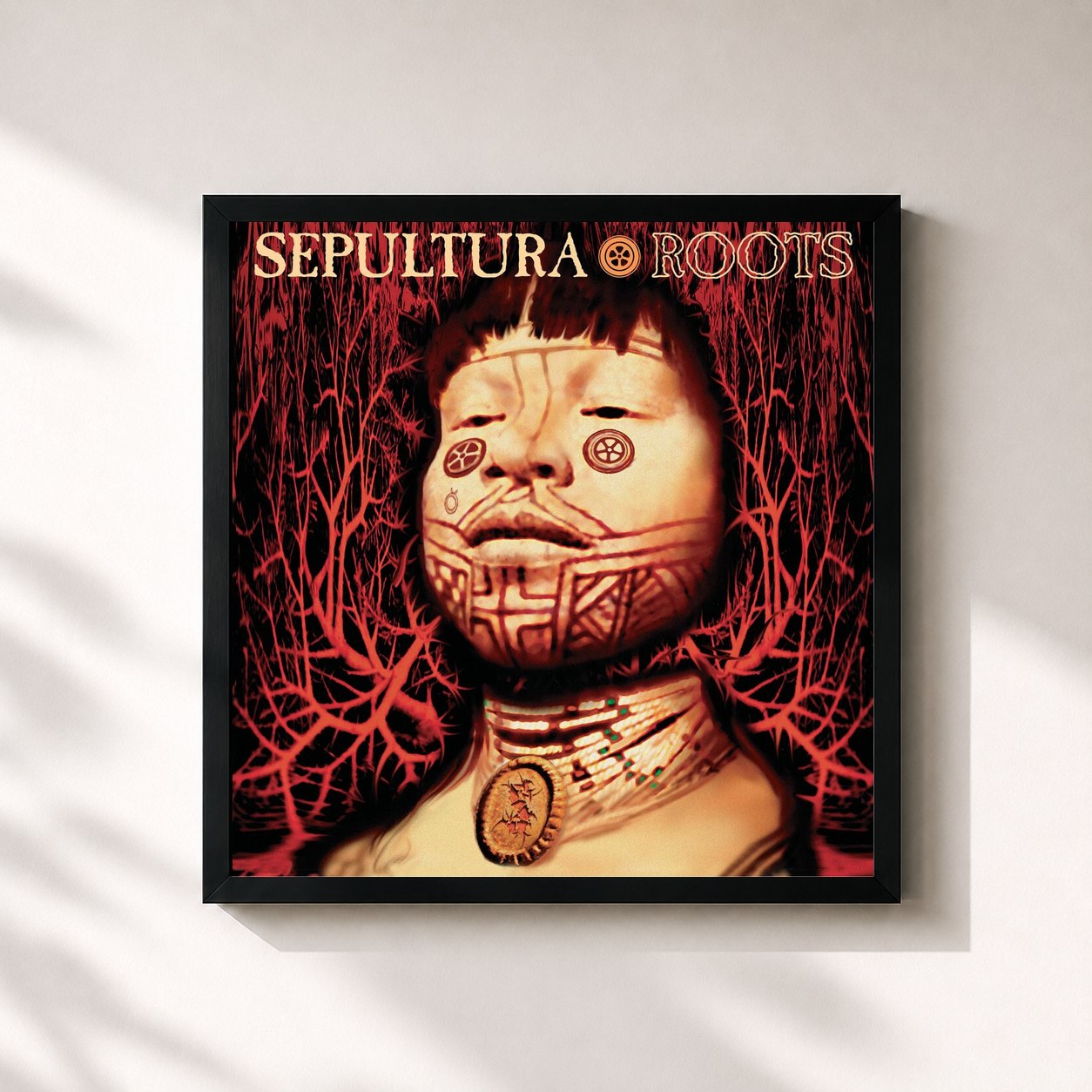 #noir Tableau carré de l'album Roots (Expanded Edition) de Sepultura, cadre noir 32x32 cm