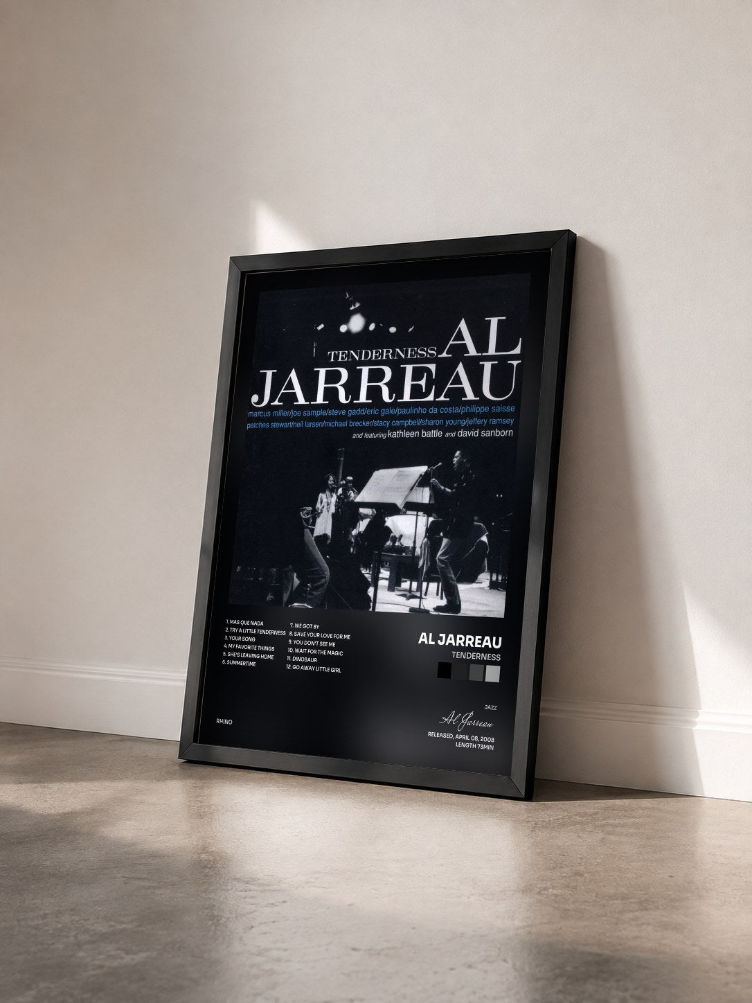 #noir Tableau de l'album Tenderness de Al Jarreau vu de trois quarts, cadre noir