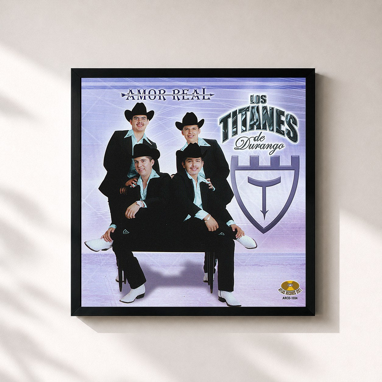 #noir Tableau carré de l'album Amor Real de Los Titanes De Durango, cadre noir 32x32 cm